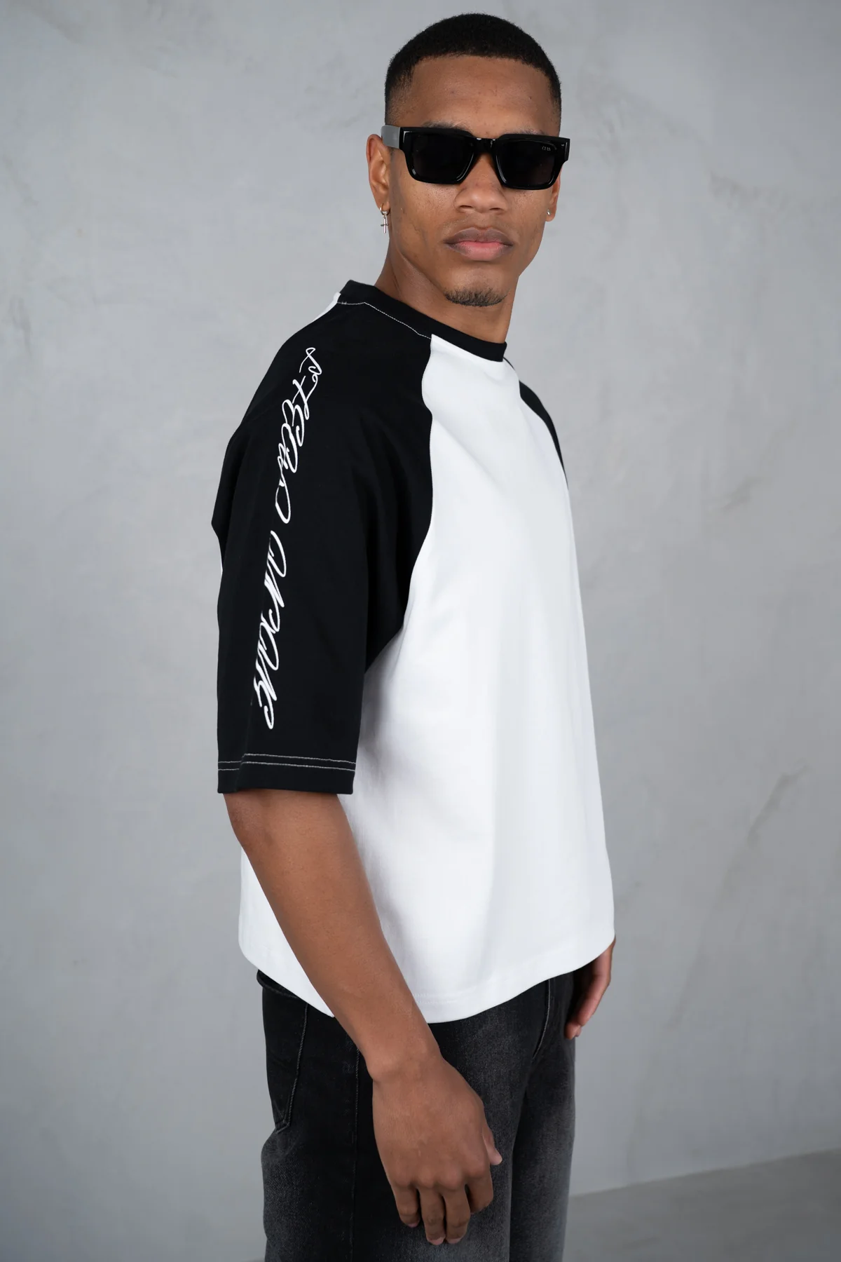 Scripture Raglan Boxy T-Shirt - White/Black - Image 7