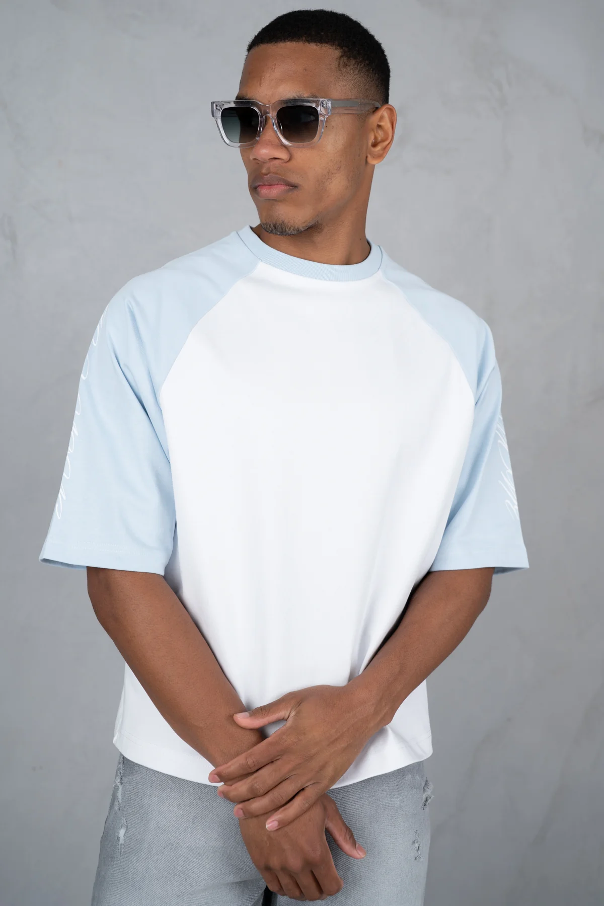 Scripture Raglan Boxy T-Shirt - White/Pastel Blue - Image 5