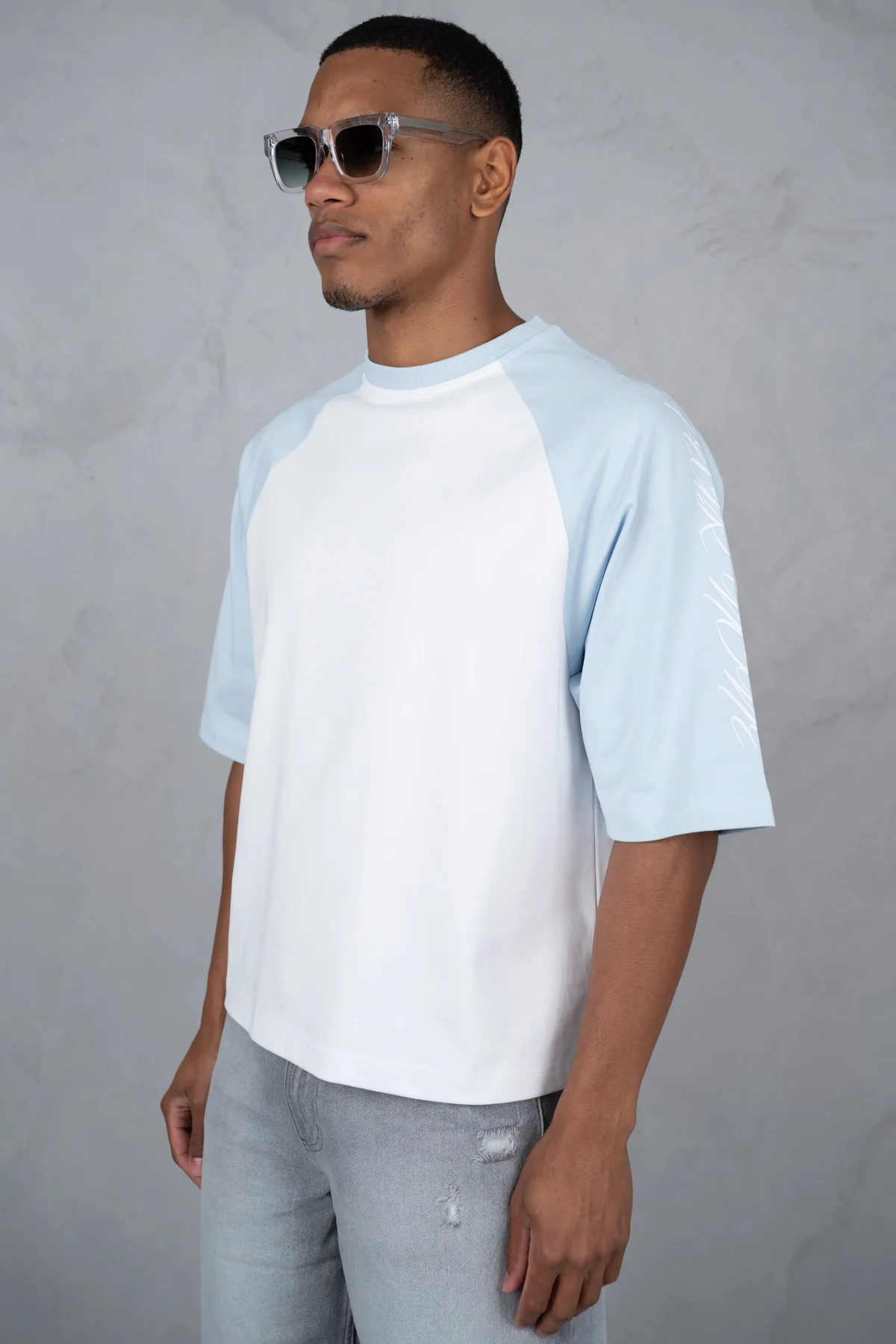 Scripture Raglan Boxy T-Shirt - White/Pastel Blue - Image 6