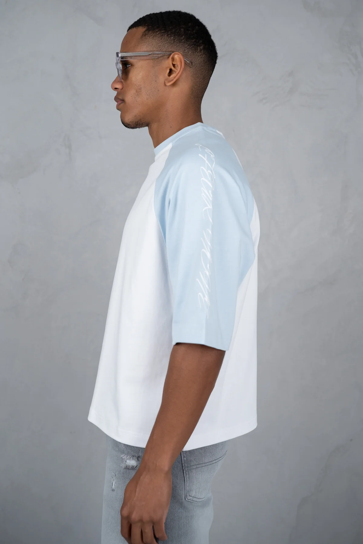 Scripture Raglan Boxy T-Shirt - White/Pastel Blue - Image 9