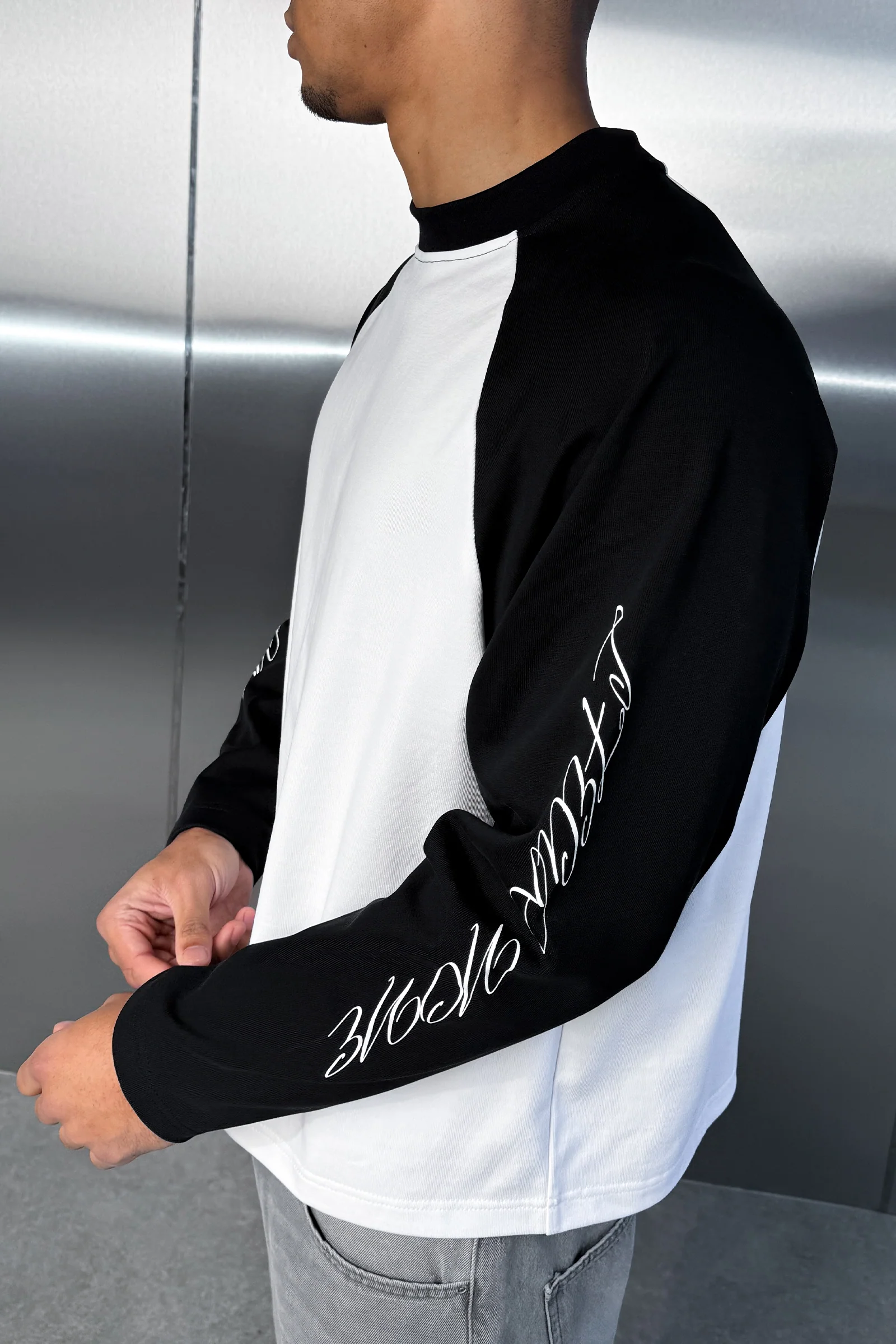 Scripture Raglan Long Sleeve Boxy T-Shirt - Black/White - Image 3