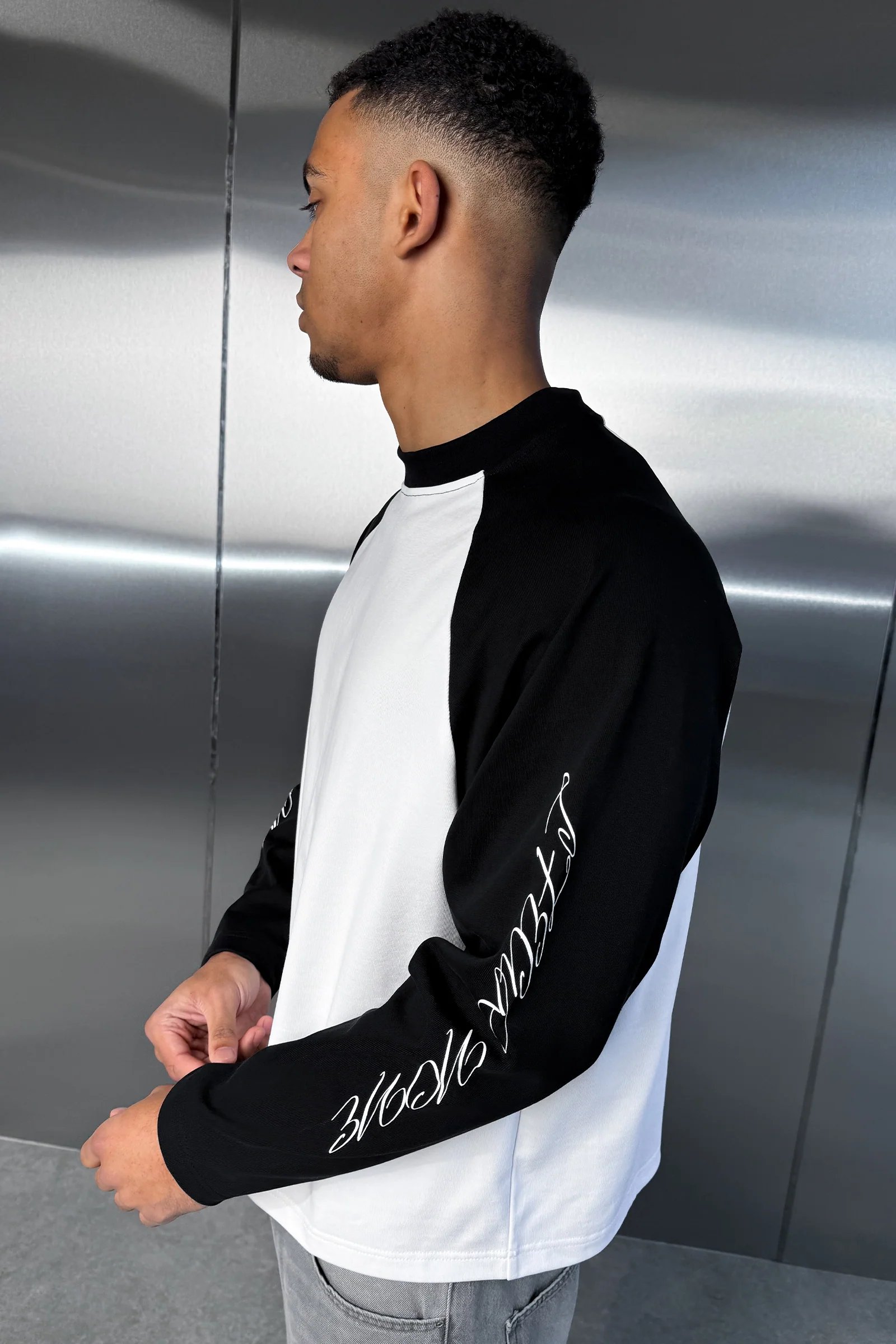 Scripture Raglan Long Sleeve Boxy T-Shirt - Black/White - Image 5
