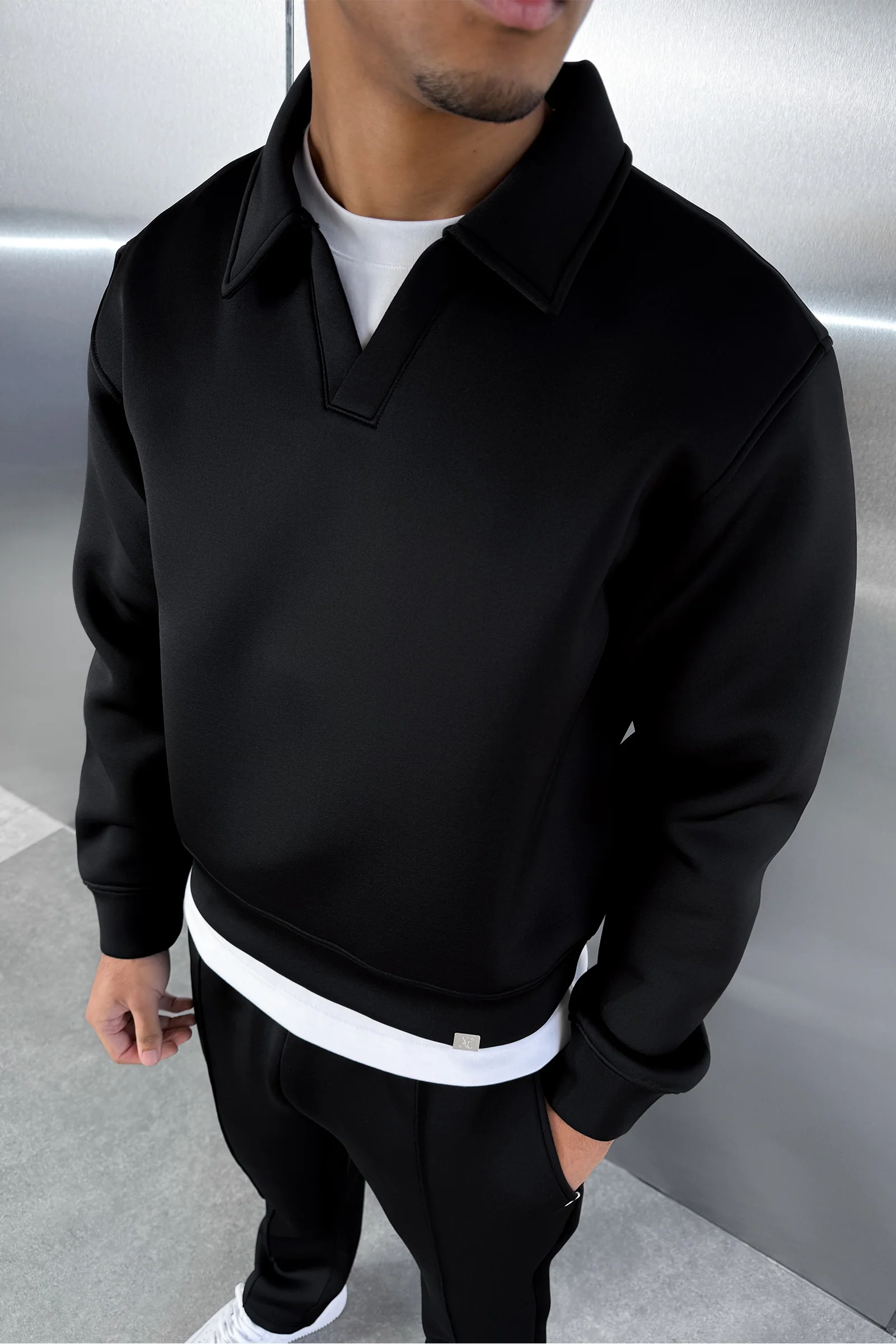 Boxy Scuba Polo Sweatshirt - Black