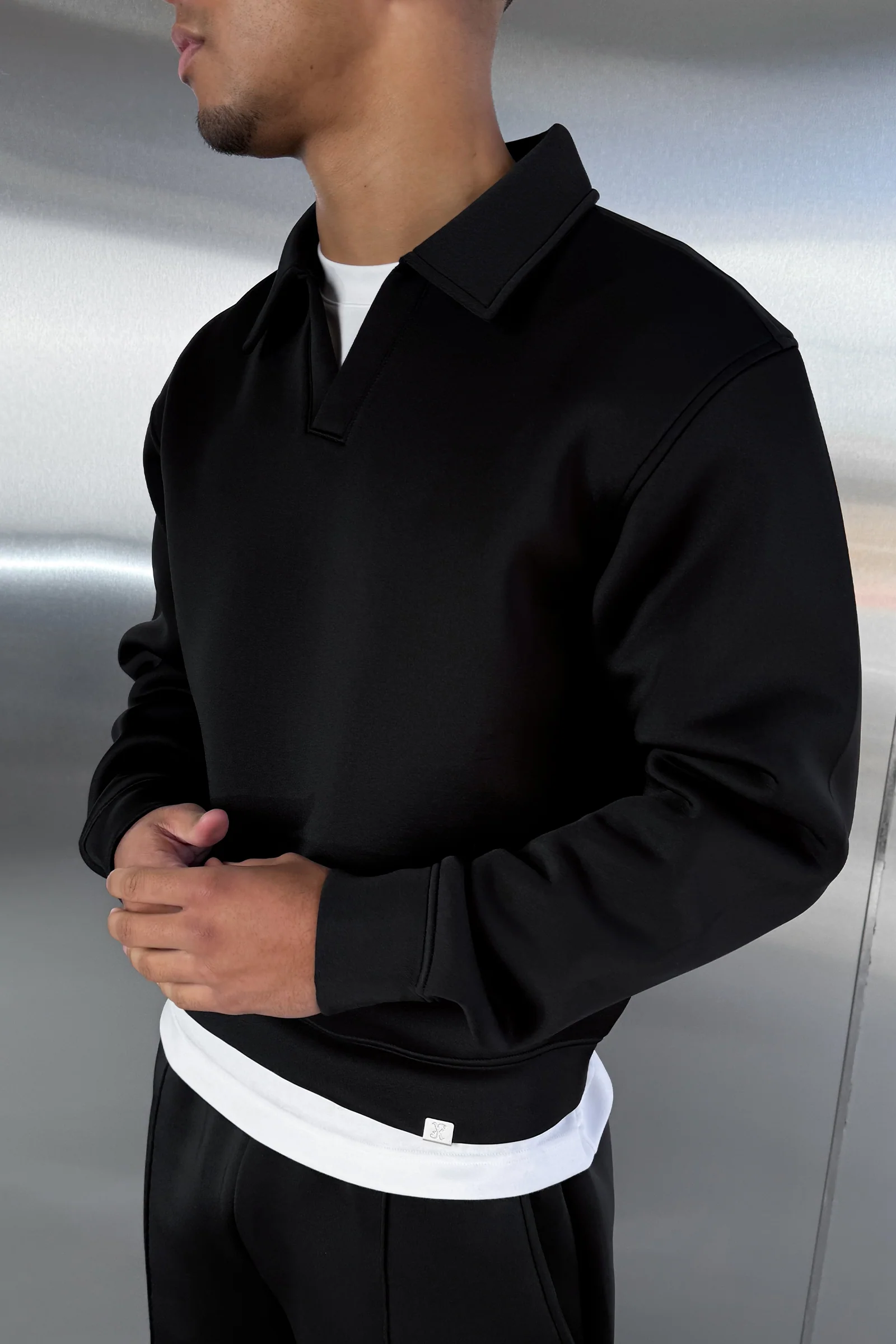 Boxy Scuba Polo Sweatshirt - Black - Image 4
