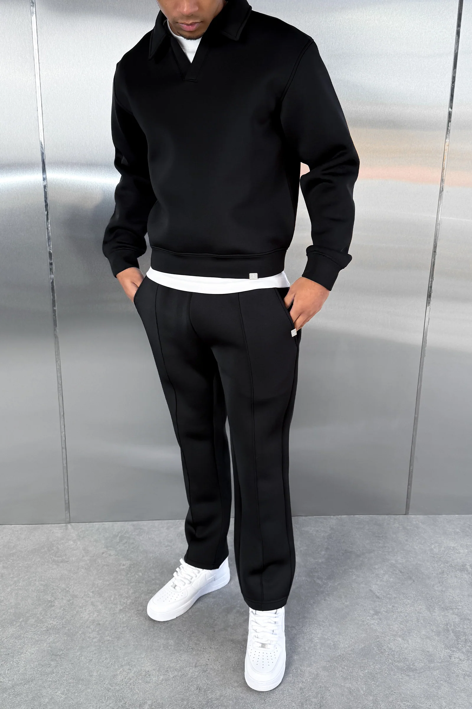 Boxy Scuba Polo Sweatshirt - Black - Image 5