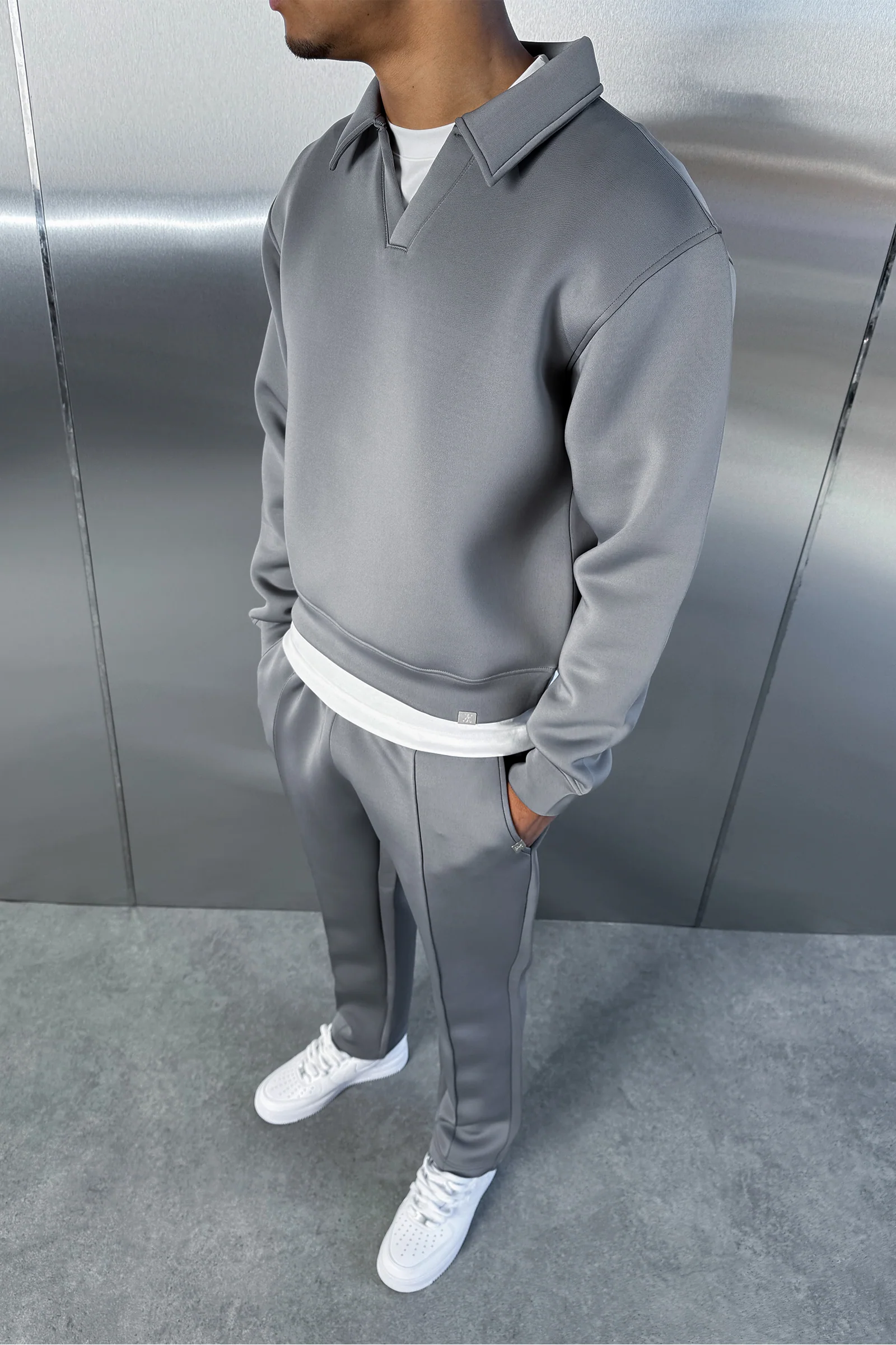 Boxy Scuba Polo Sweatshirt - Grey - Image 10
