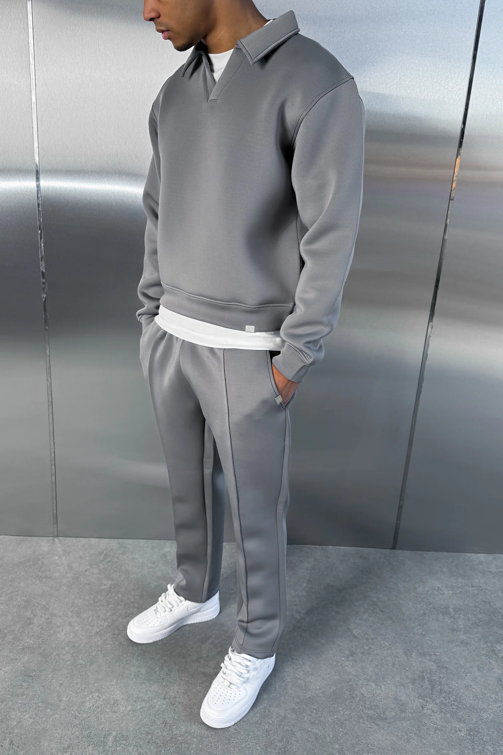 Boxy Scuba Polo Sweatshirt - Grey - Image 9