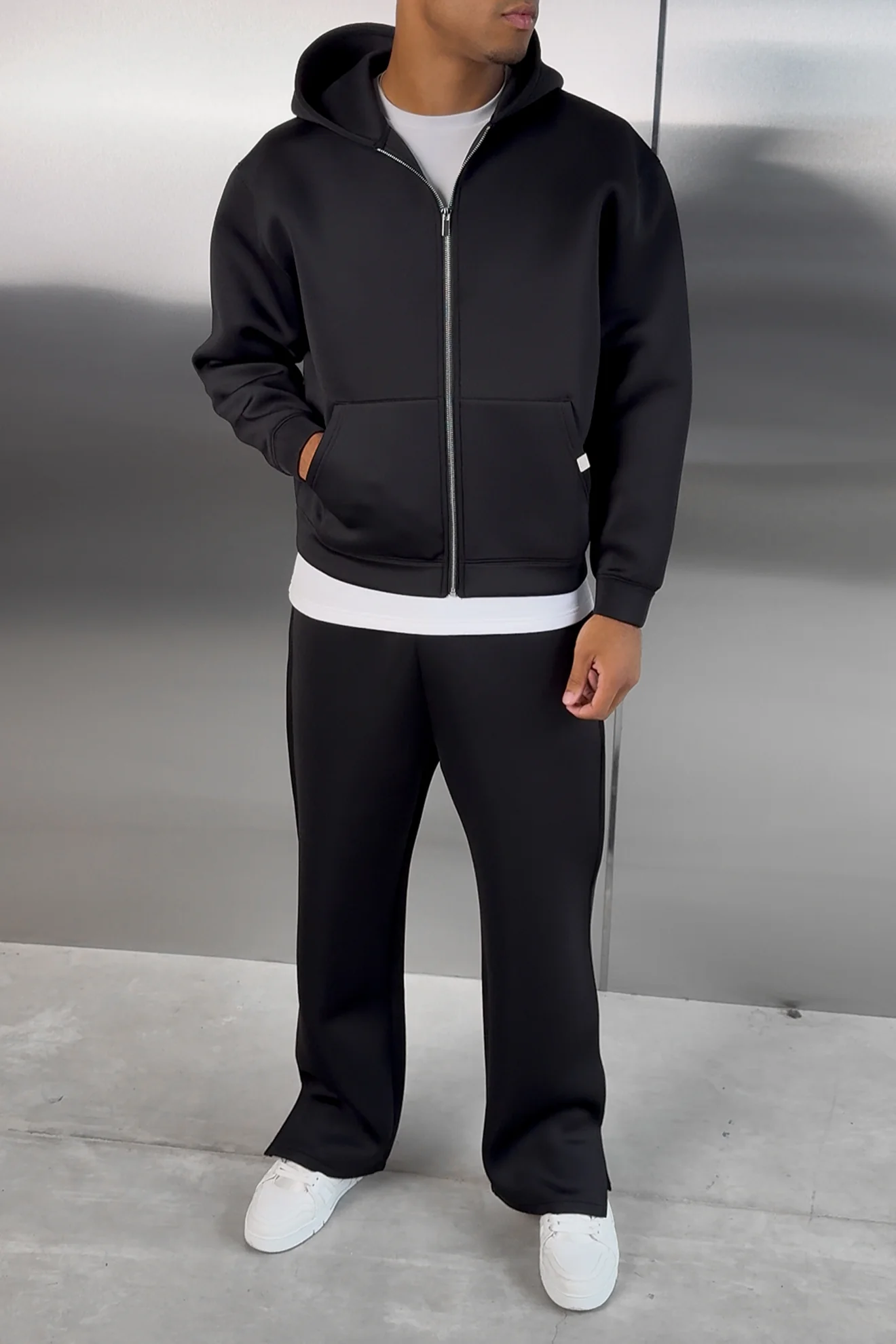 Boxy Scuba Zip Through Hoodie - Black - Image 3