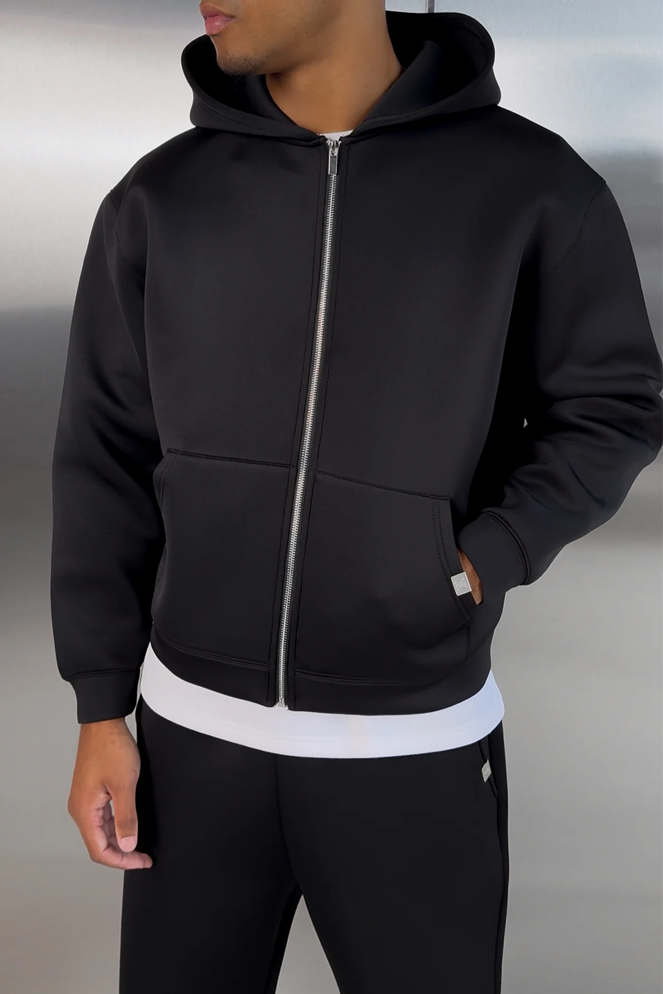 Boxy Scuba Zip Through Hoodie - Black - Image 4