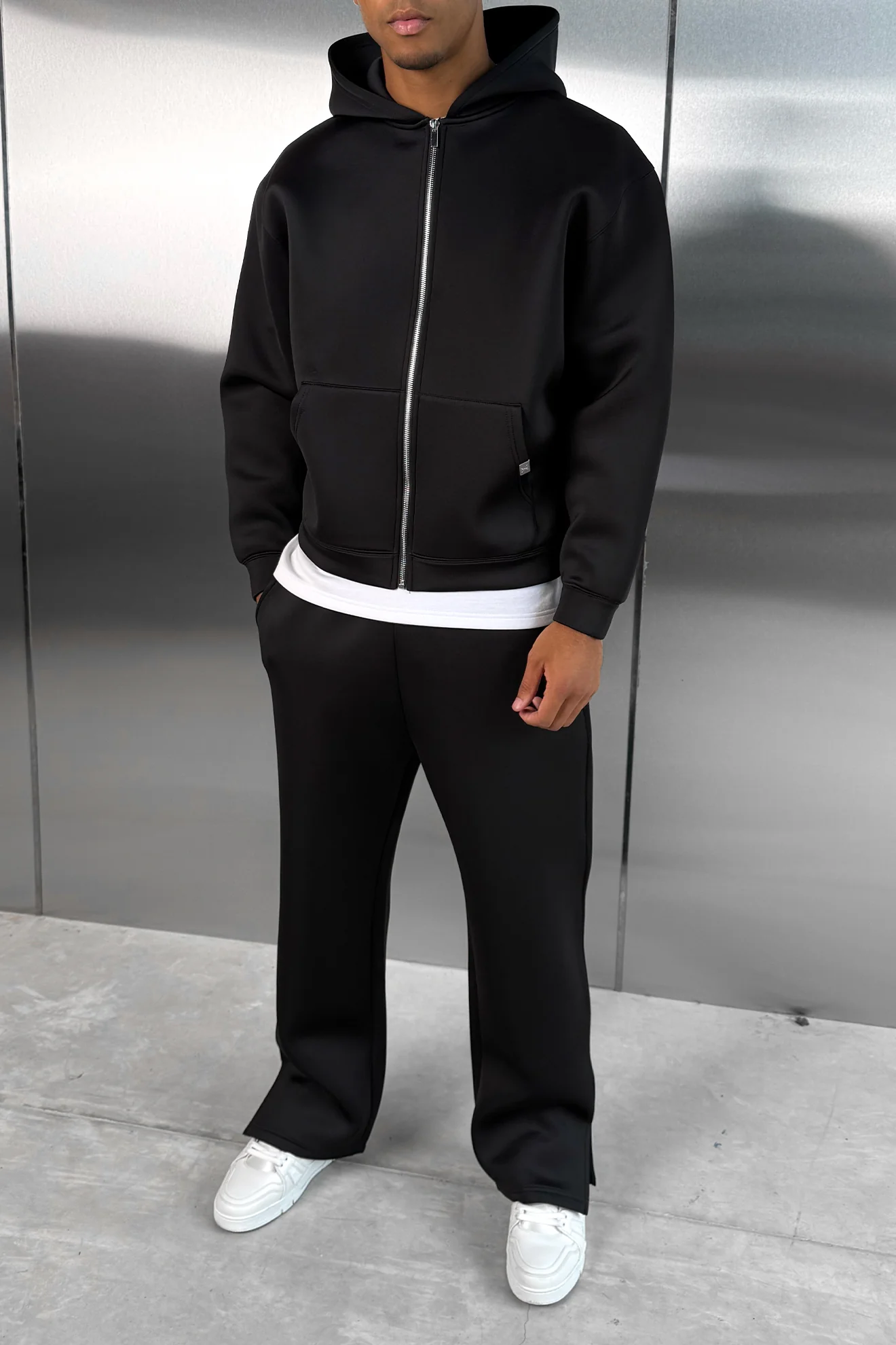 Boxy Scuba Zip Through Hoodie - Black - Image 5