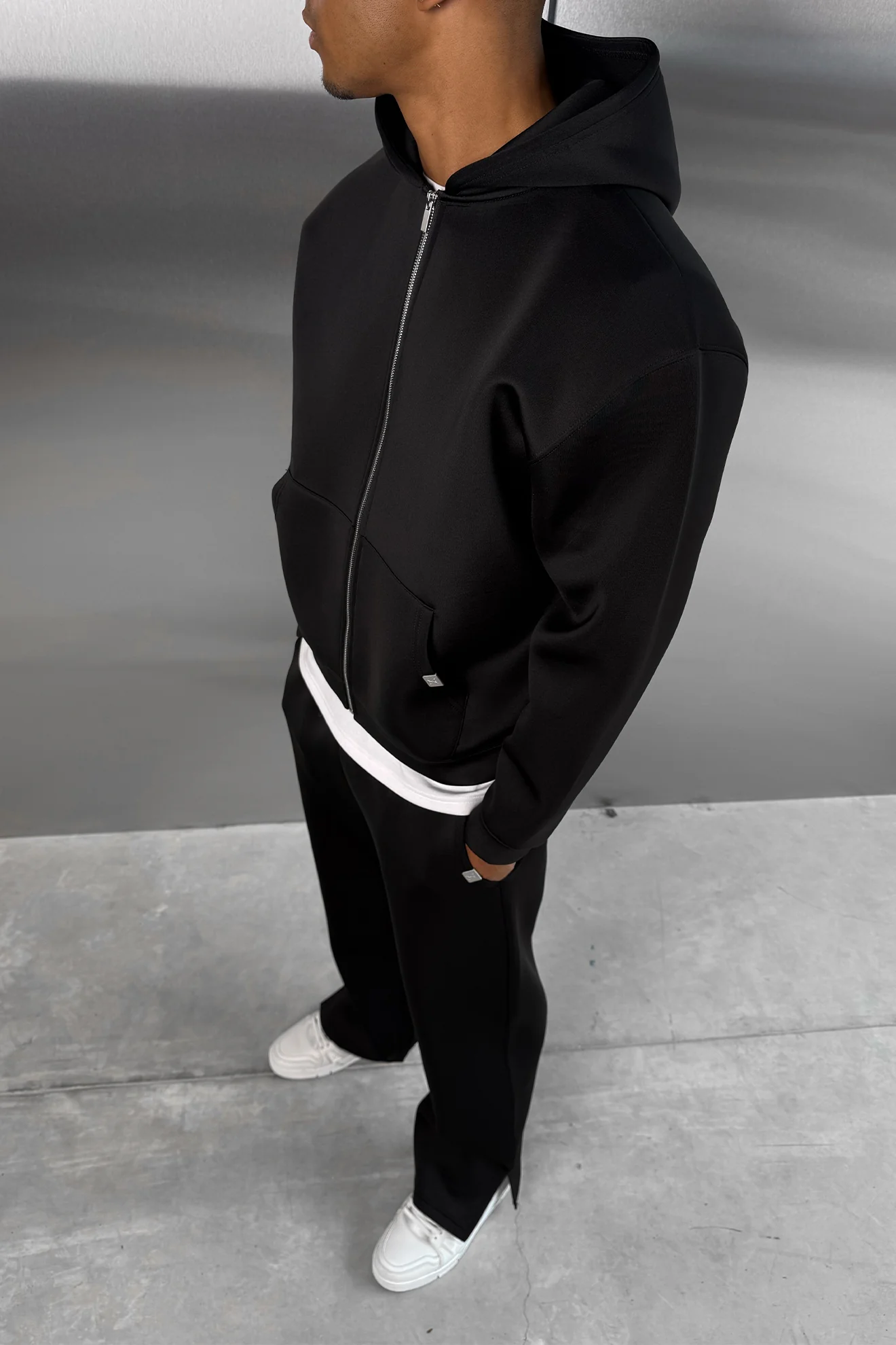 Boxy Scuba Zip Through Hoodie - Black - Image 6
