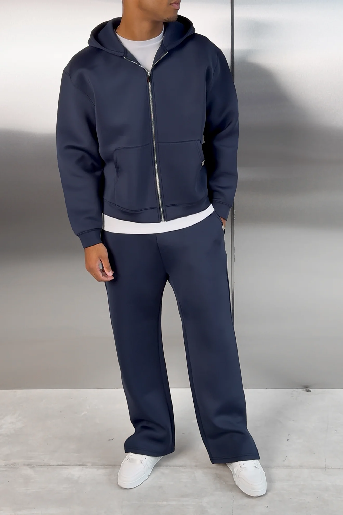 Boxy Scuba Zip Through Hoodie - Navy - Image 3