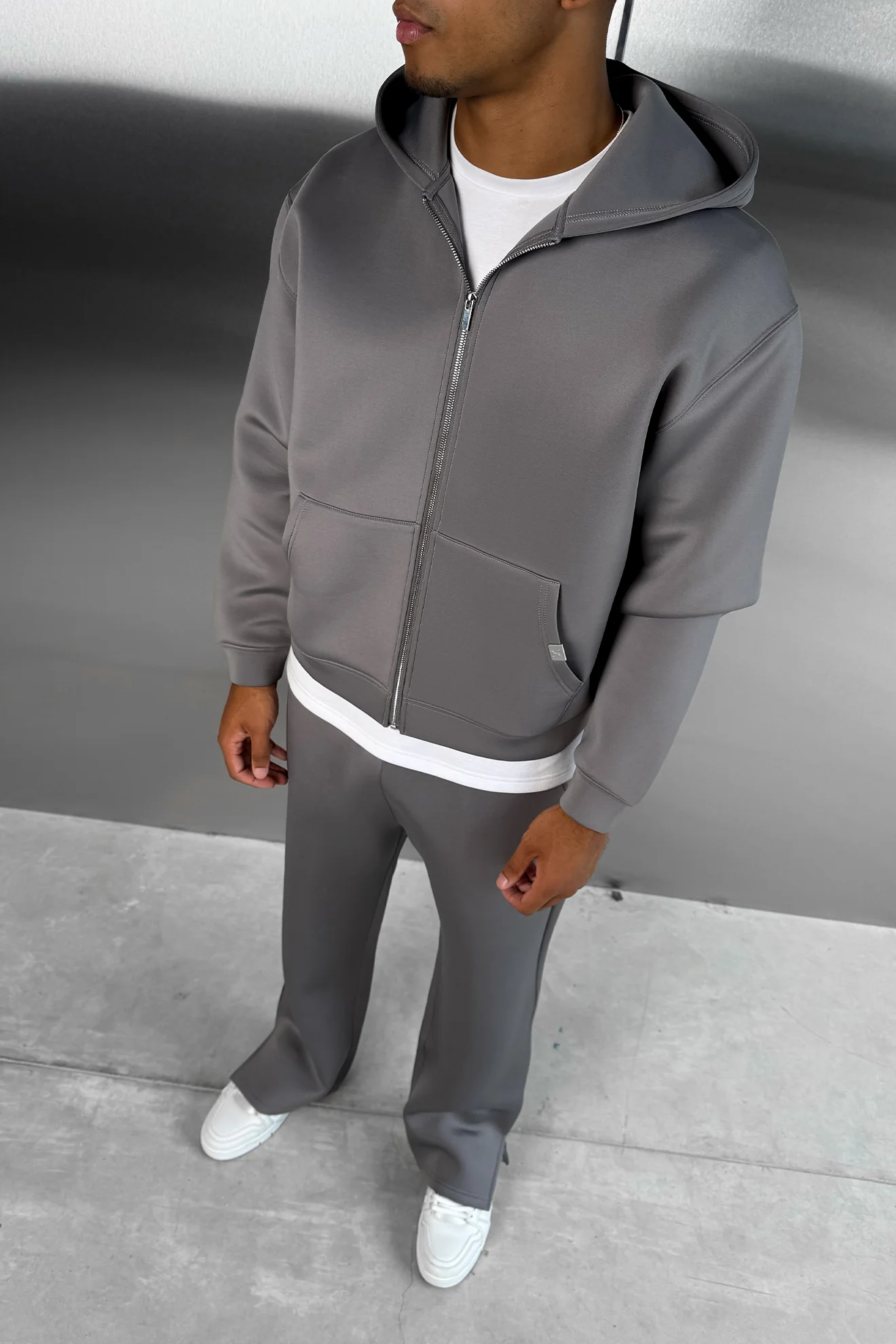 Boxy Scuba Zip Through Hoodie - Grey - Image 4