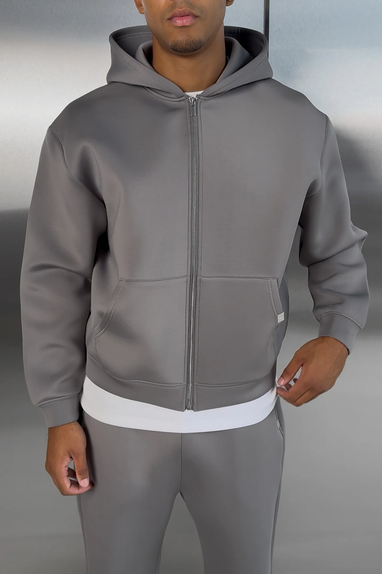 Boxy Scuba Zip Through Hoodie - Grey - Image 5