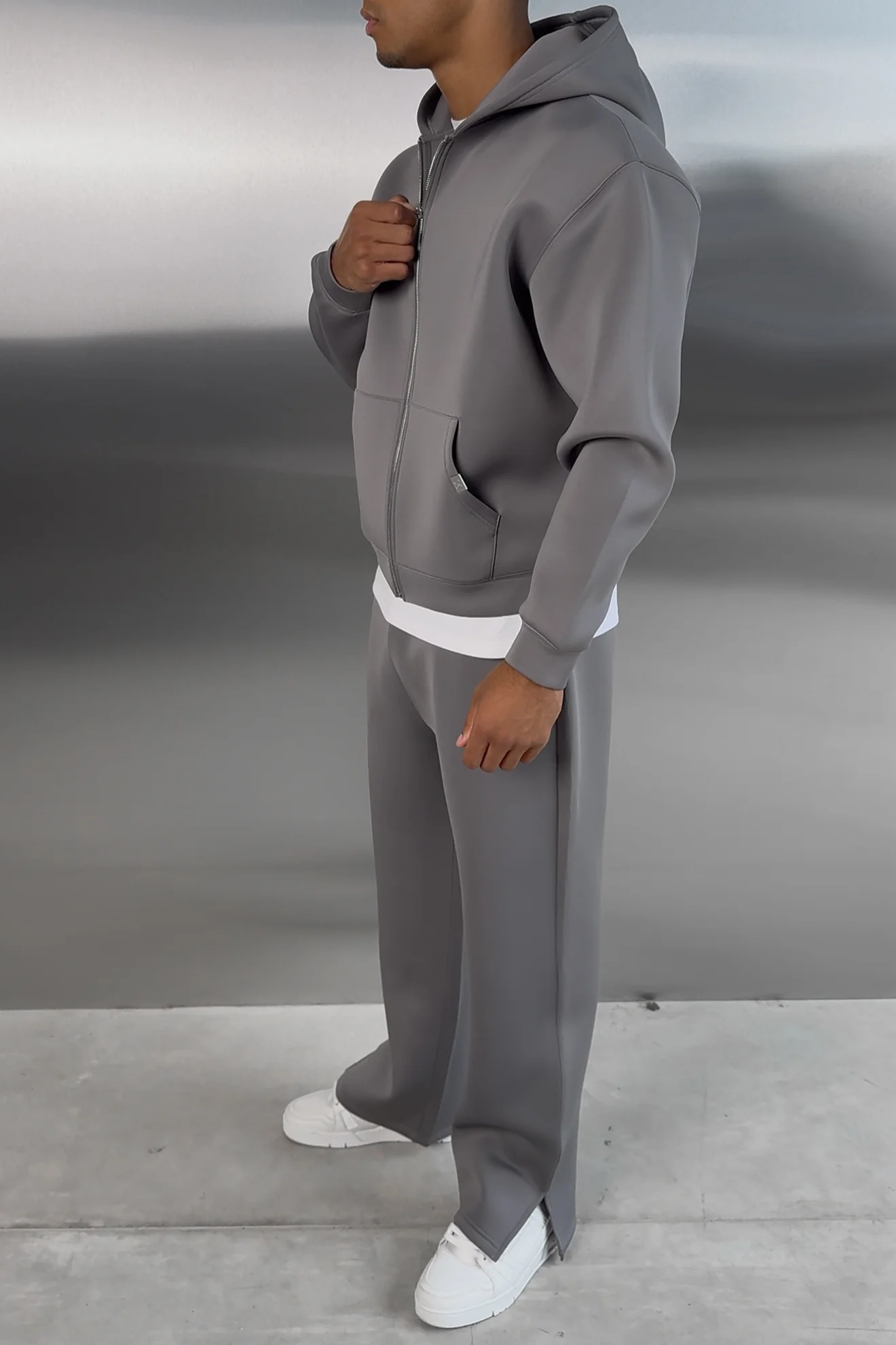 Boxy Scuba Zip Through Hoodie - Grey - Image 7