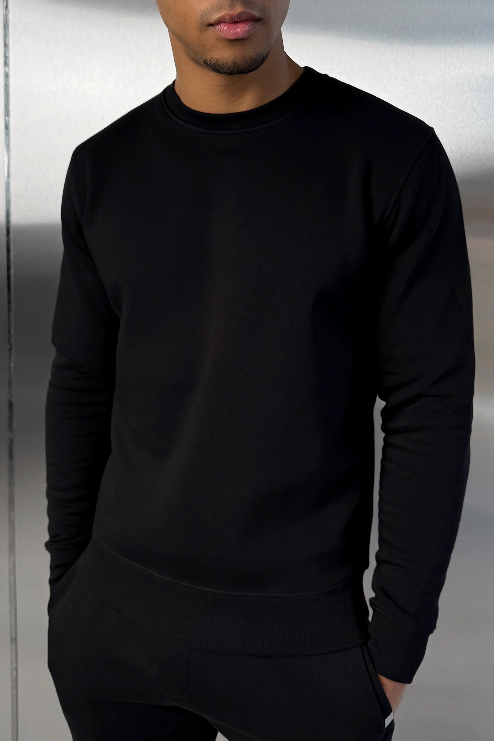 Slim Fit Crew Neck Sweatshirt - Black - Image 2