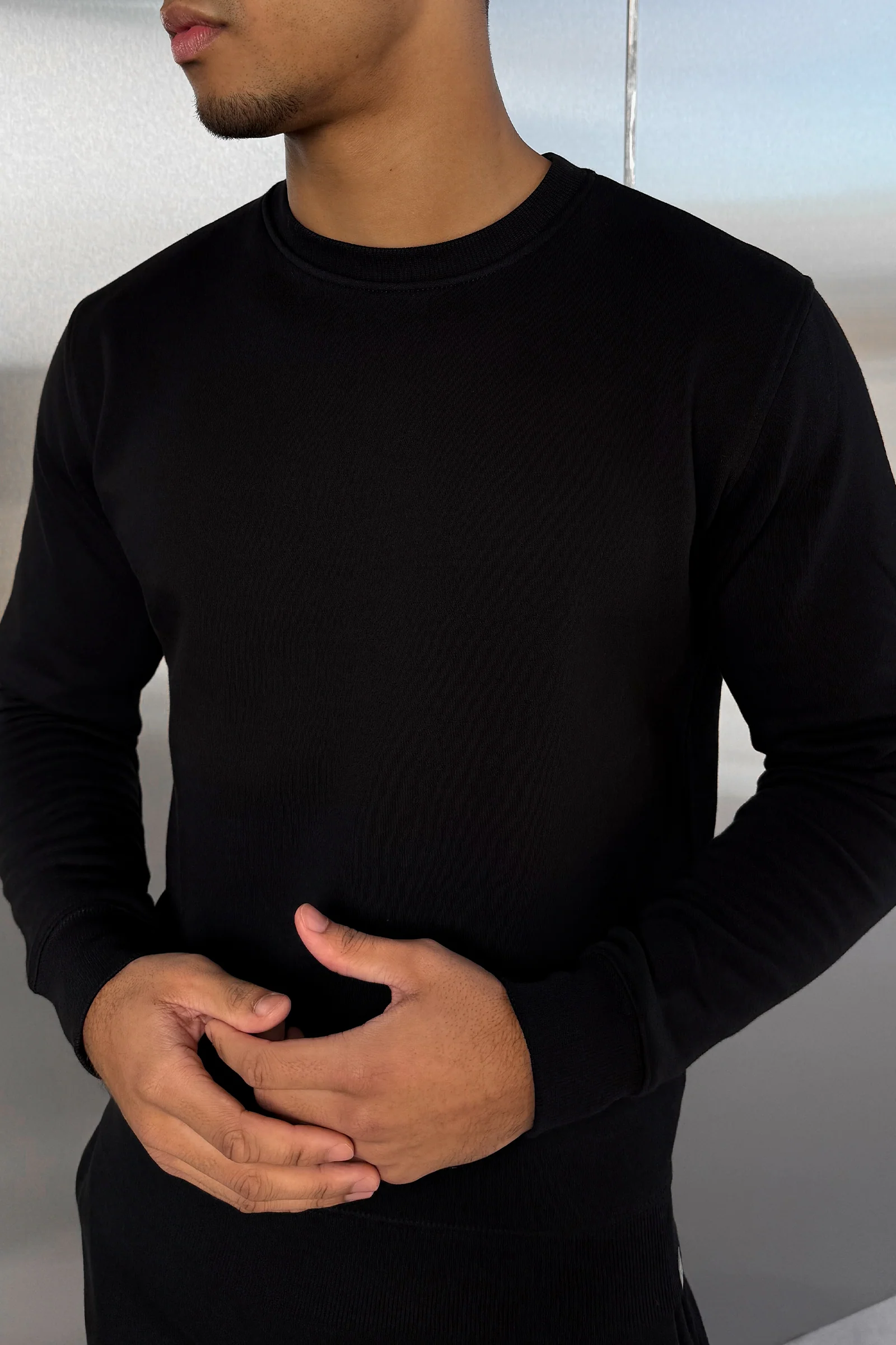 Slim Fit Crew Neck Sweatshirt - Black - Image 5