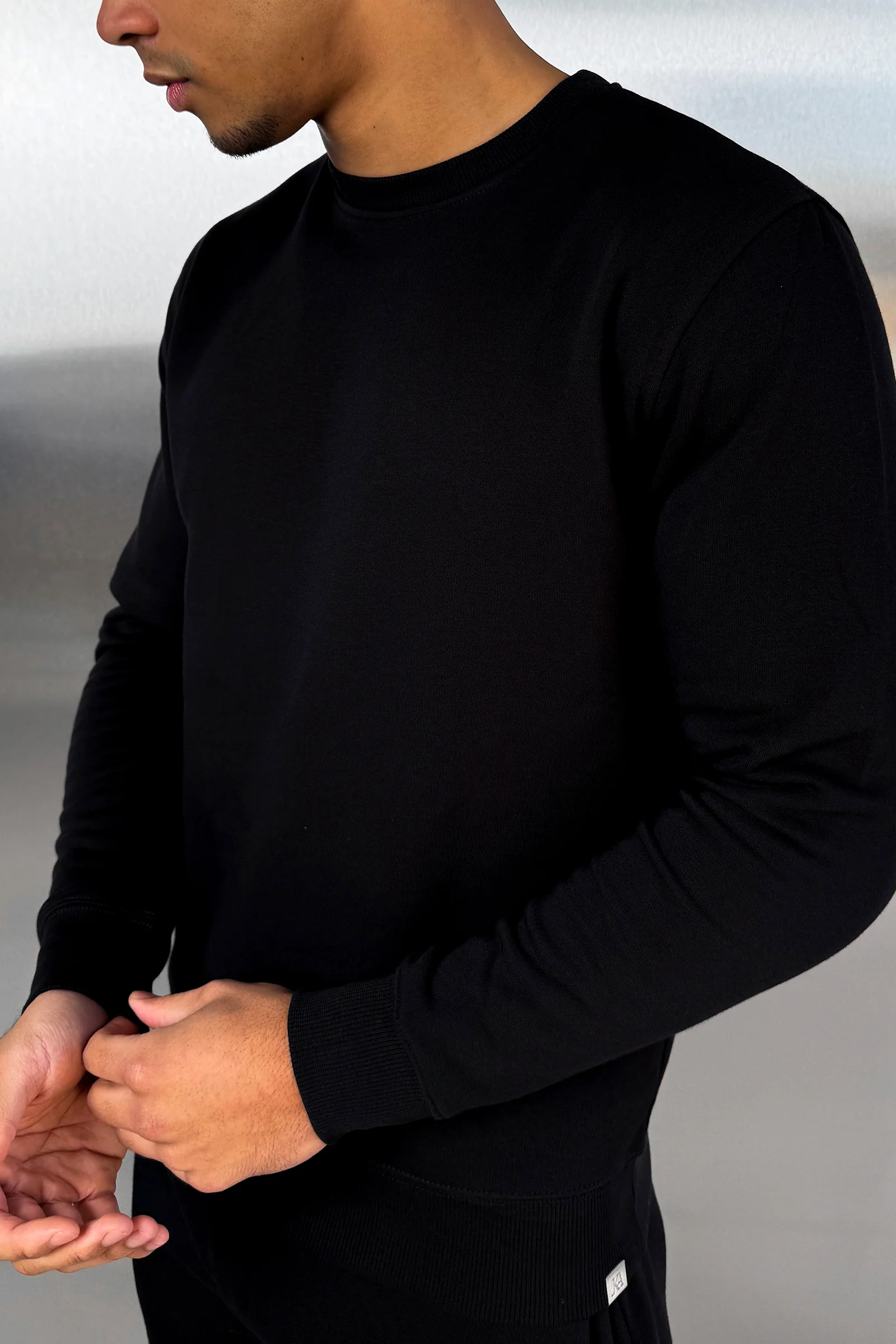 Slim Fit Crew Neck Sweatshirt - Black - Image 6