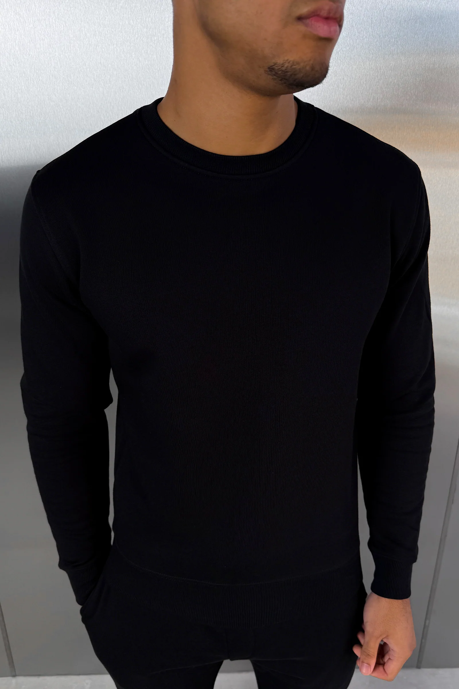 Slim Fit Crew Neck Sweatshirt - Black - Image 7