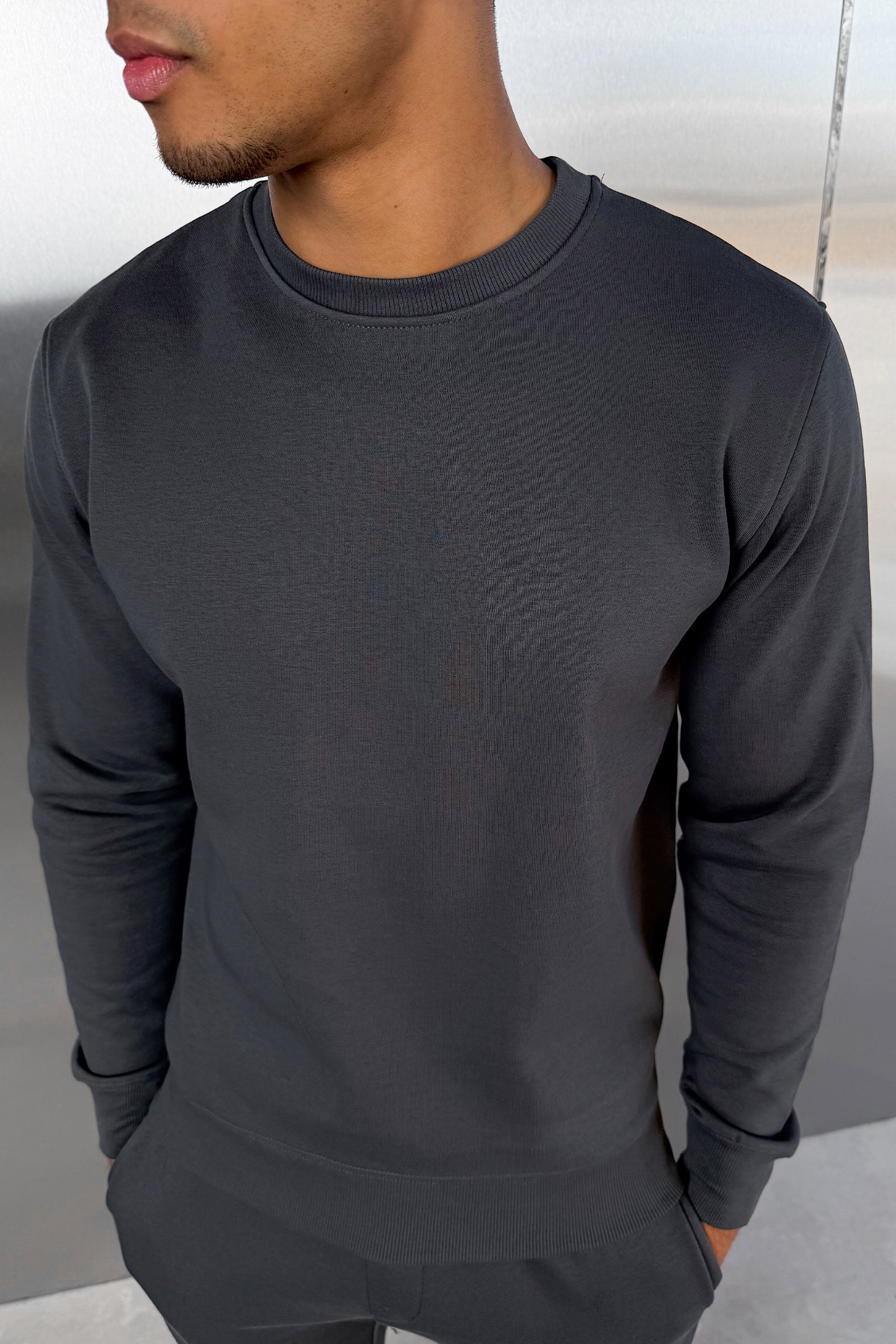 Slim Fit Crew Neck Sweatshirt - Charcoal - Image 10