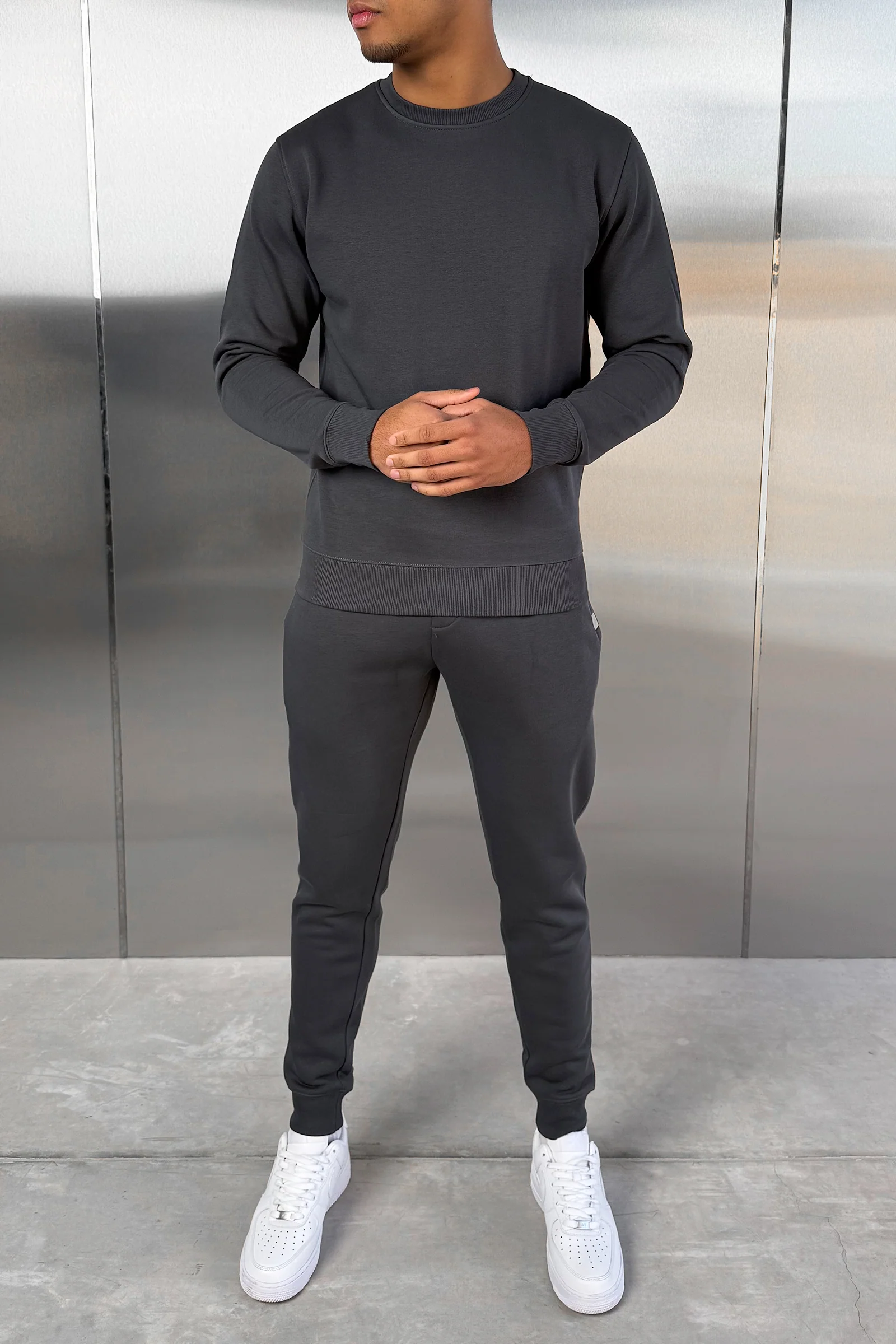 Slim Fit Crew Neck Sweatshirt - Charcoal - Image 11