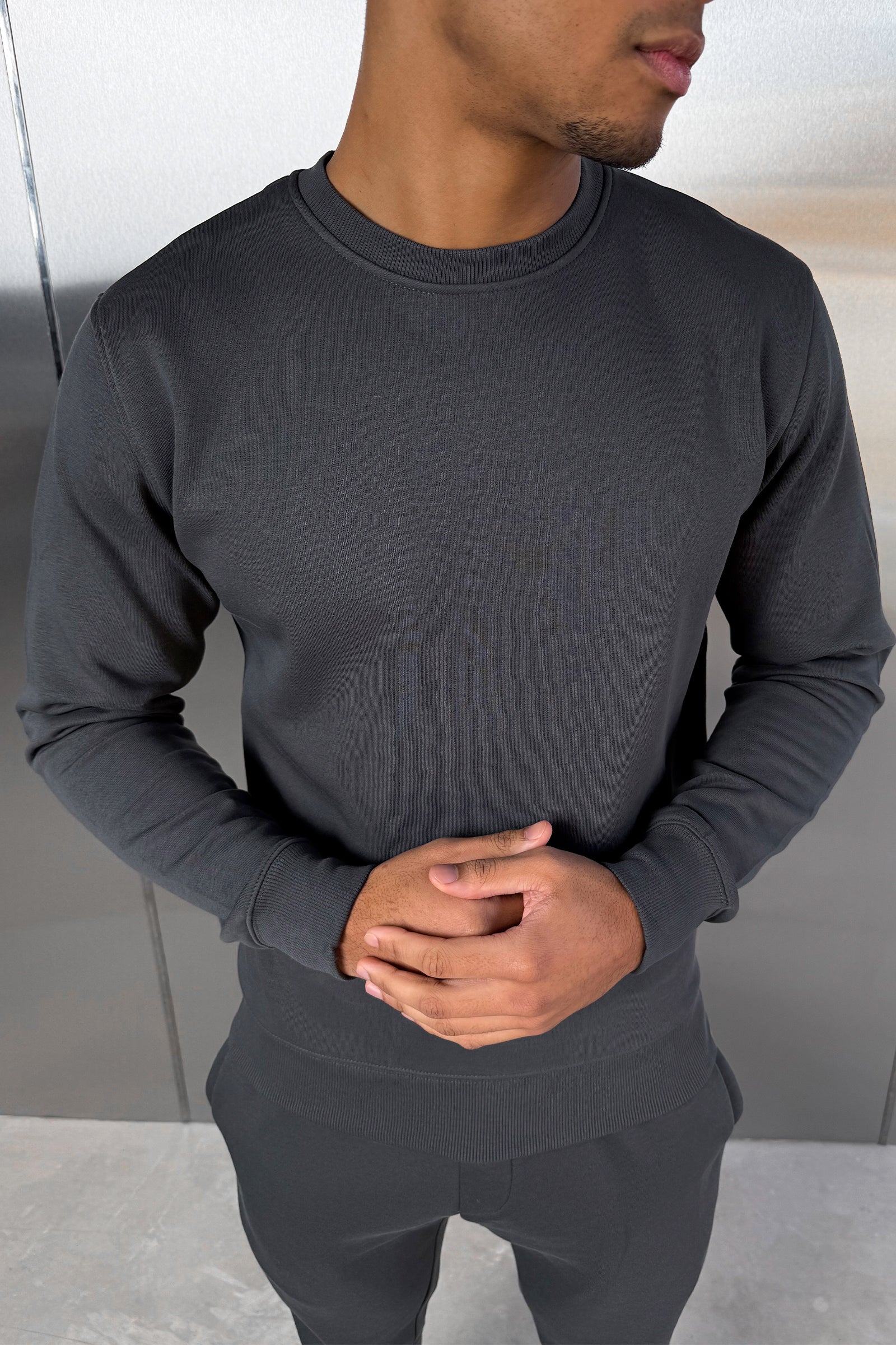 Slim Fit Crew Neck Sweatshirt - Charcoal - Image 12