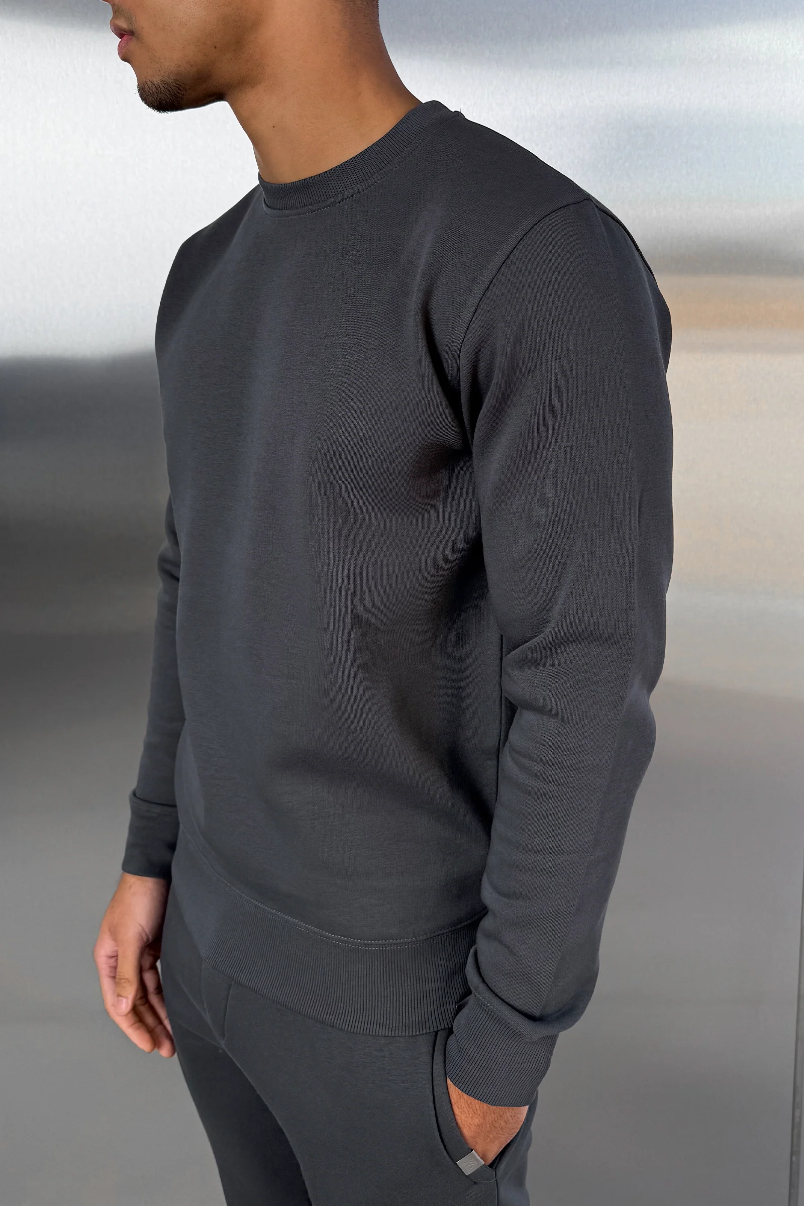 Slim Fit Crew Neck Sweatshirt - Charcoal - Image 2