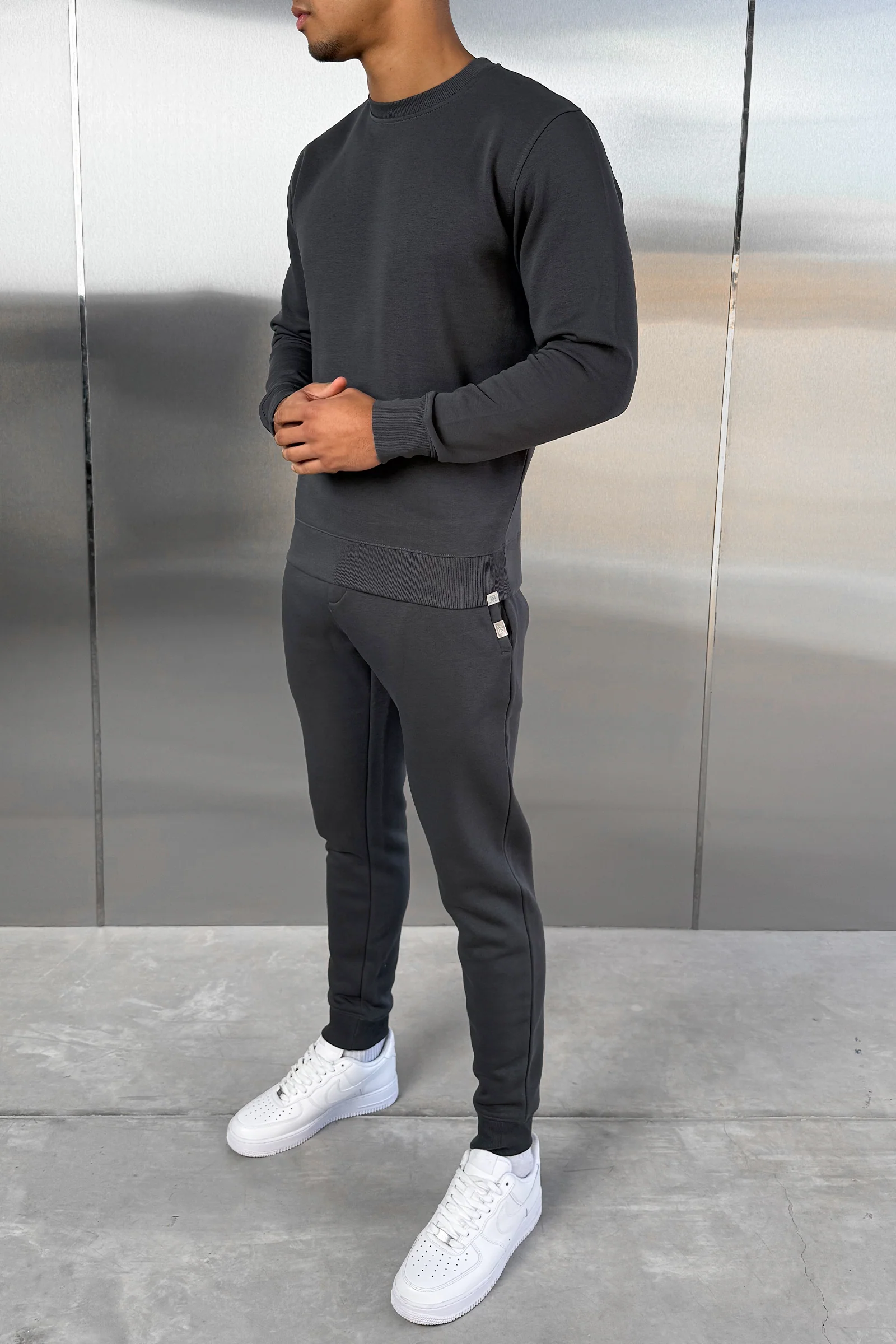 Slim Fit Crew Neck Sweatshirt - Charcoal - Image 4