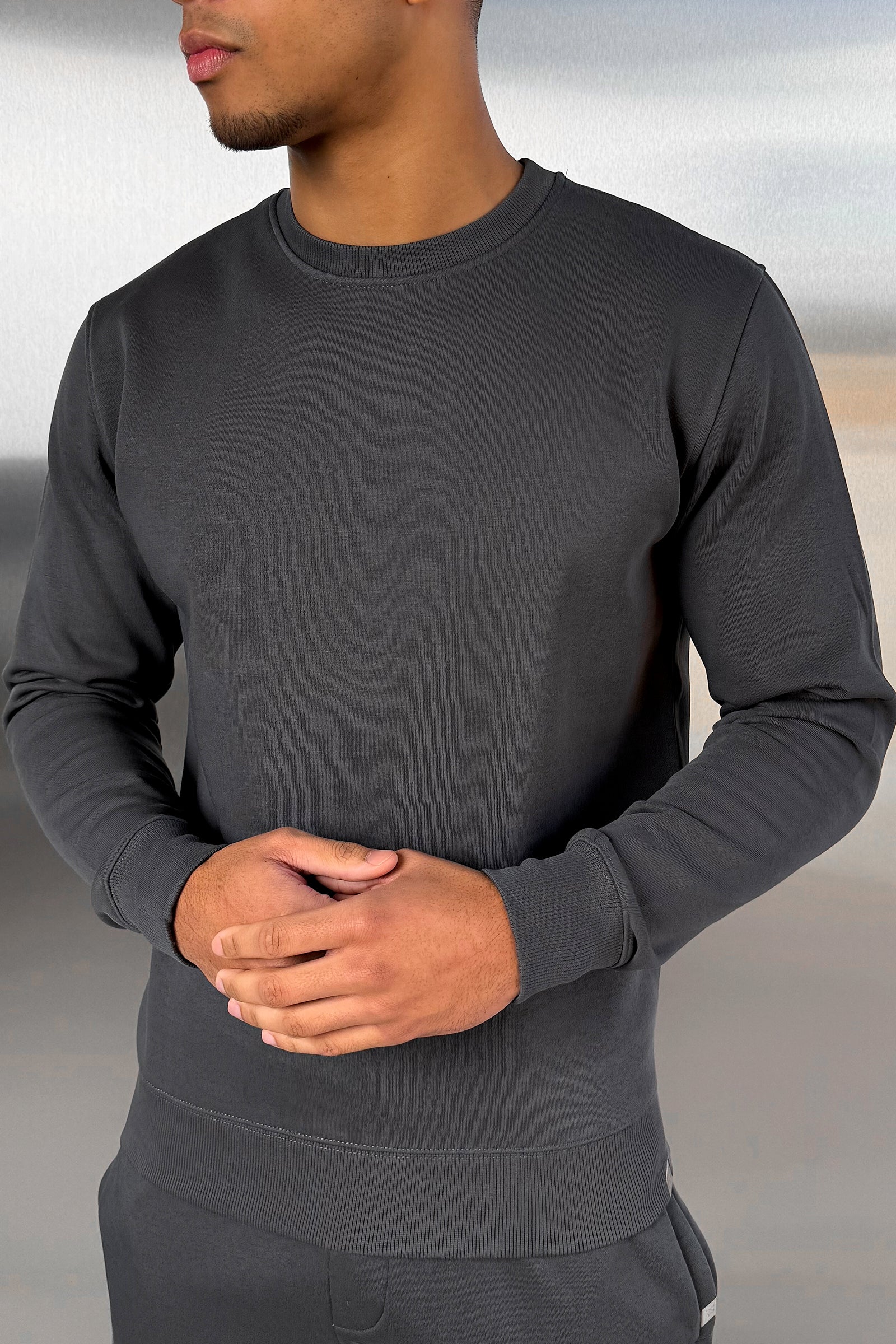 Slim Fit Crew Neck Sweatshirt - Charcoal - Image 5