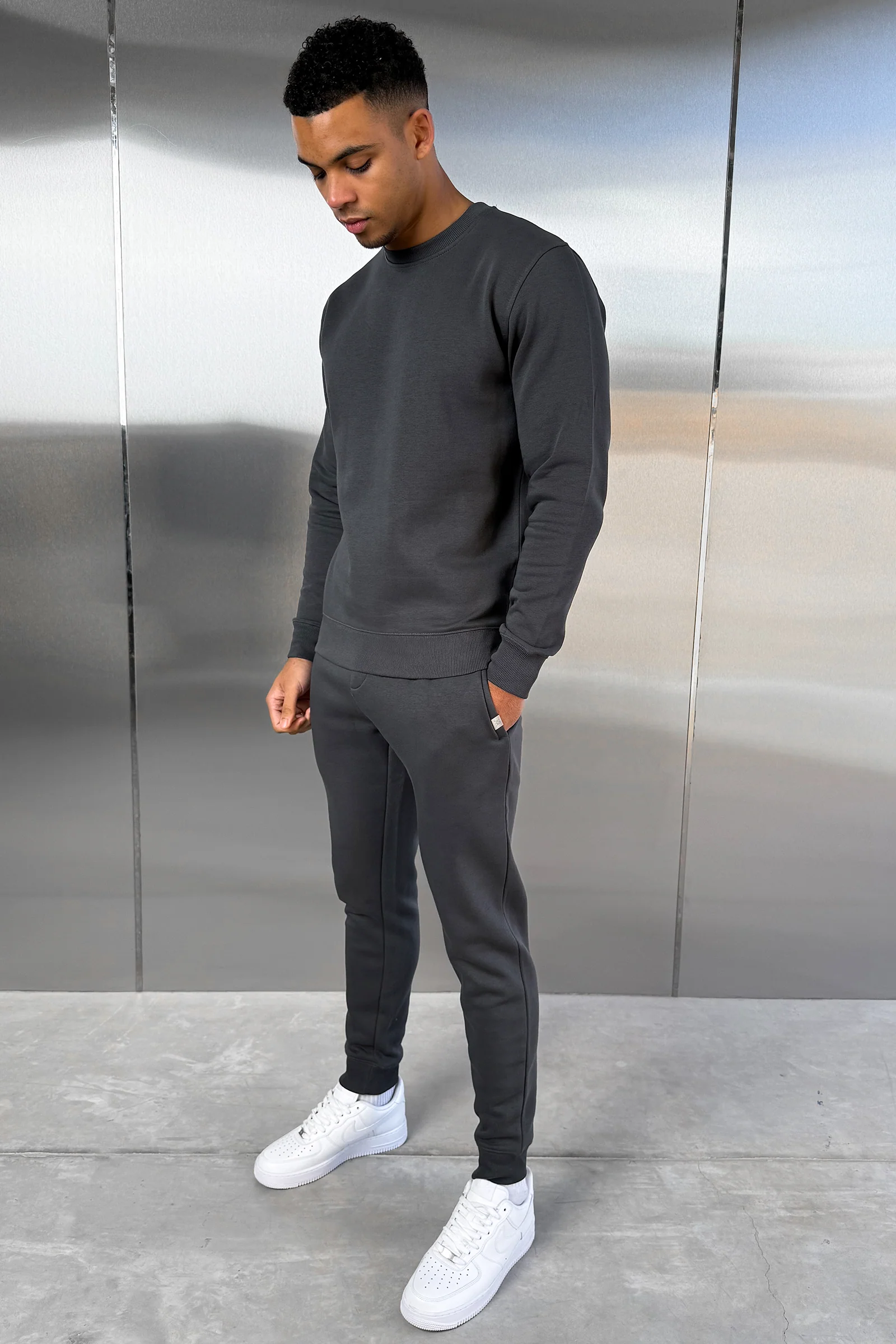Slim Fit Crew Neck Sweatshirt - Charcoal - Image 7