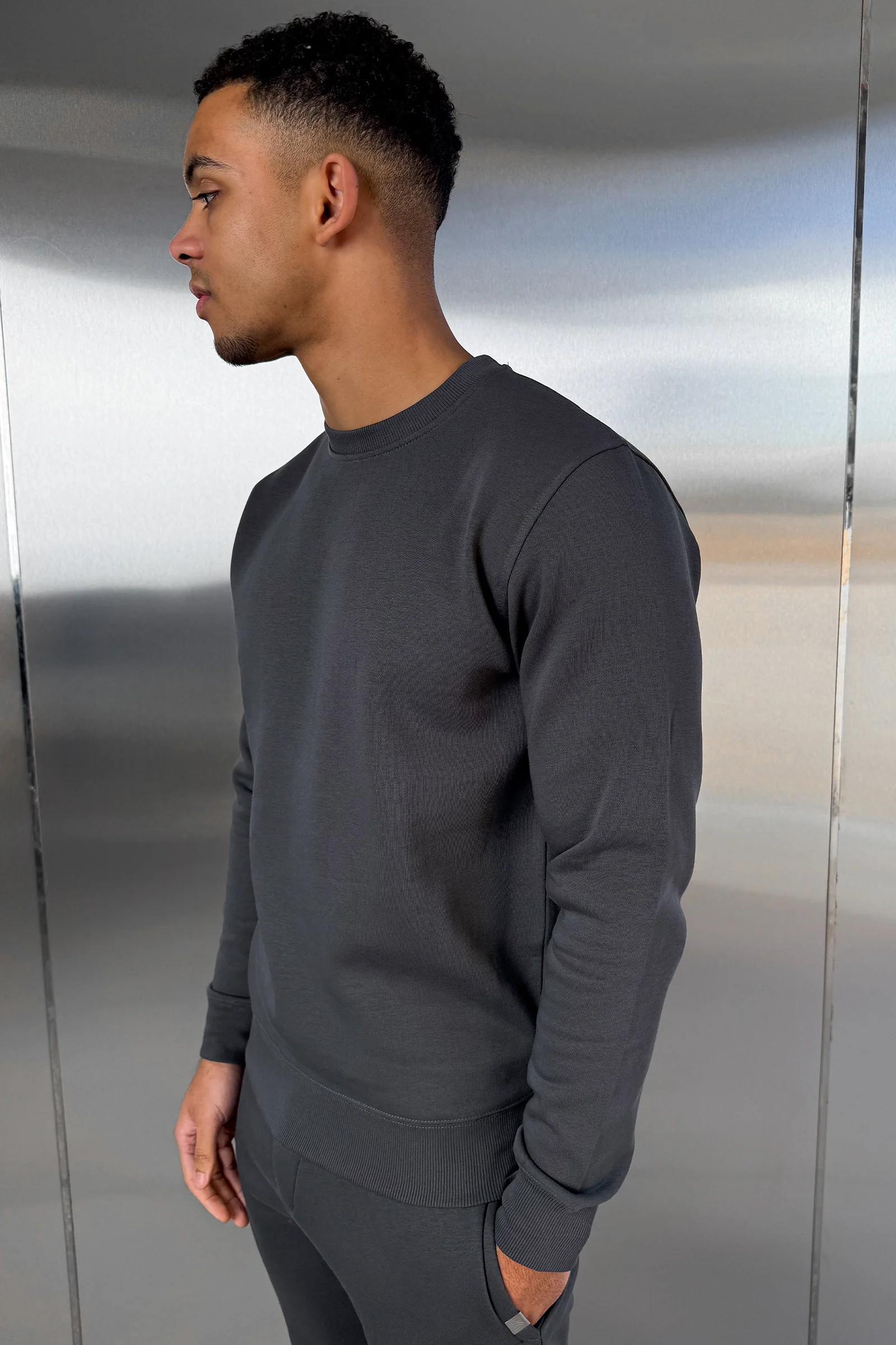 Slim Fit Crew Neck Sweatshirt - Charcoal - Image 8