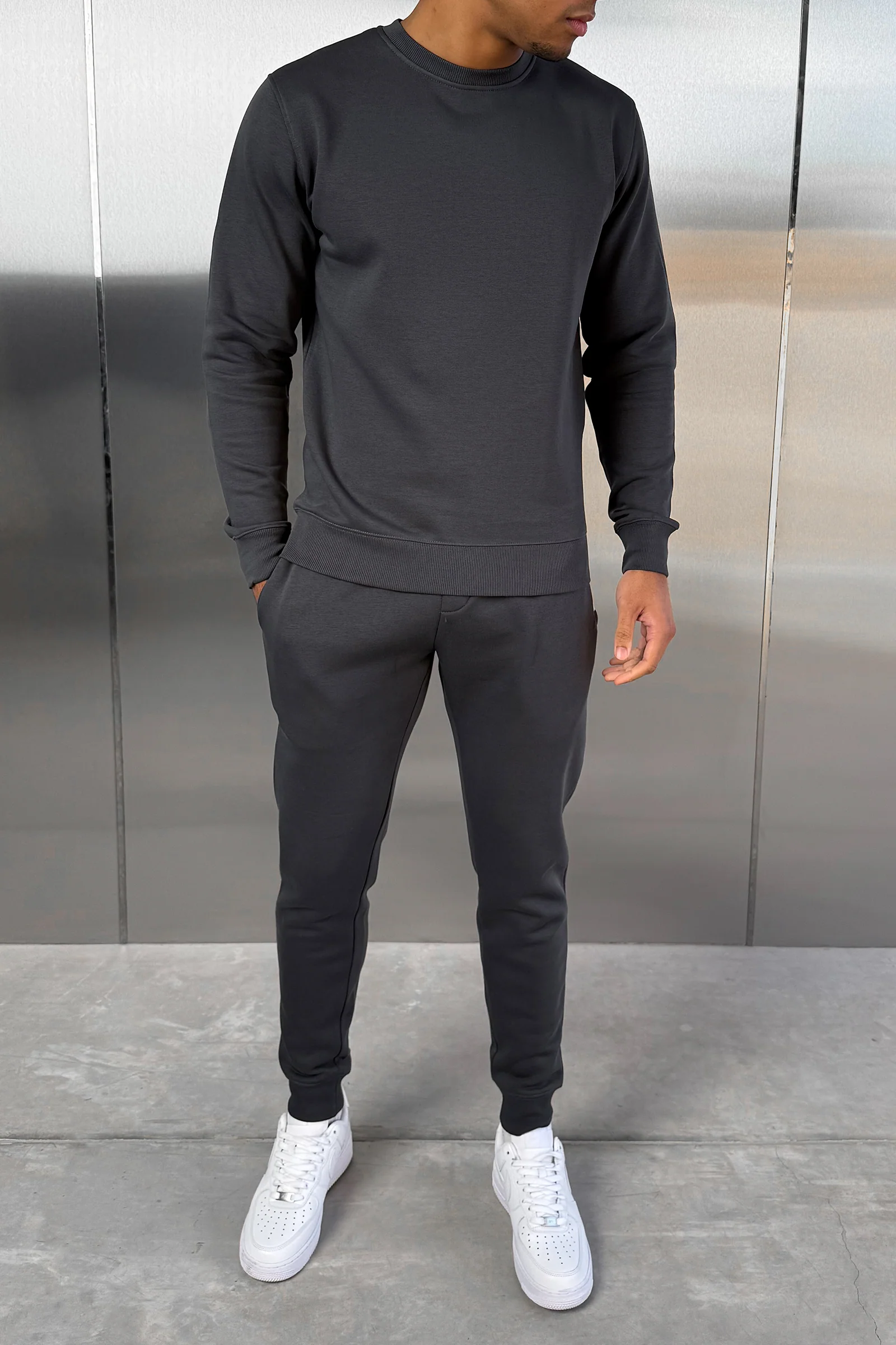 Slim Fit Crew Neck Sweatshirt - Charcoal - Image 9