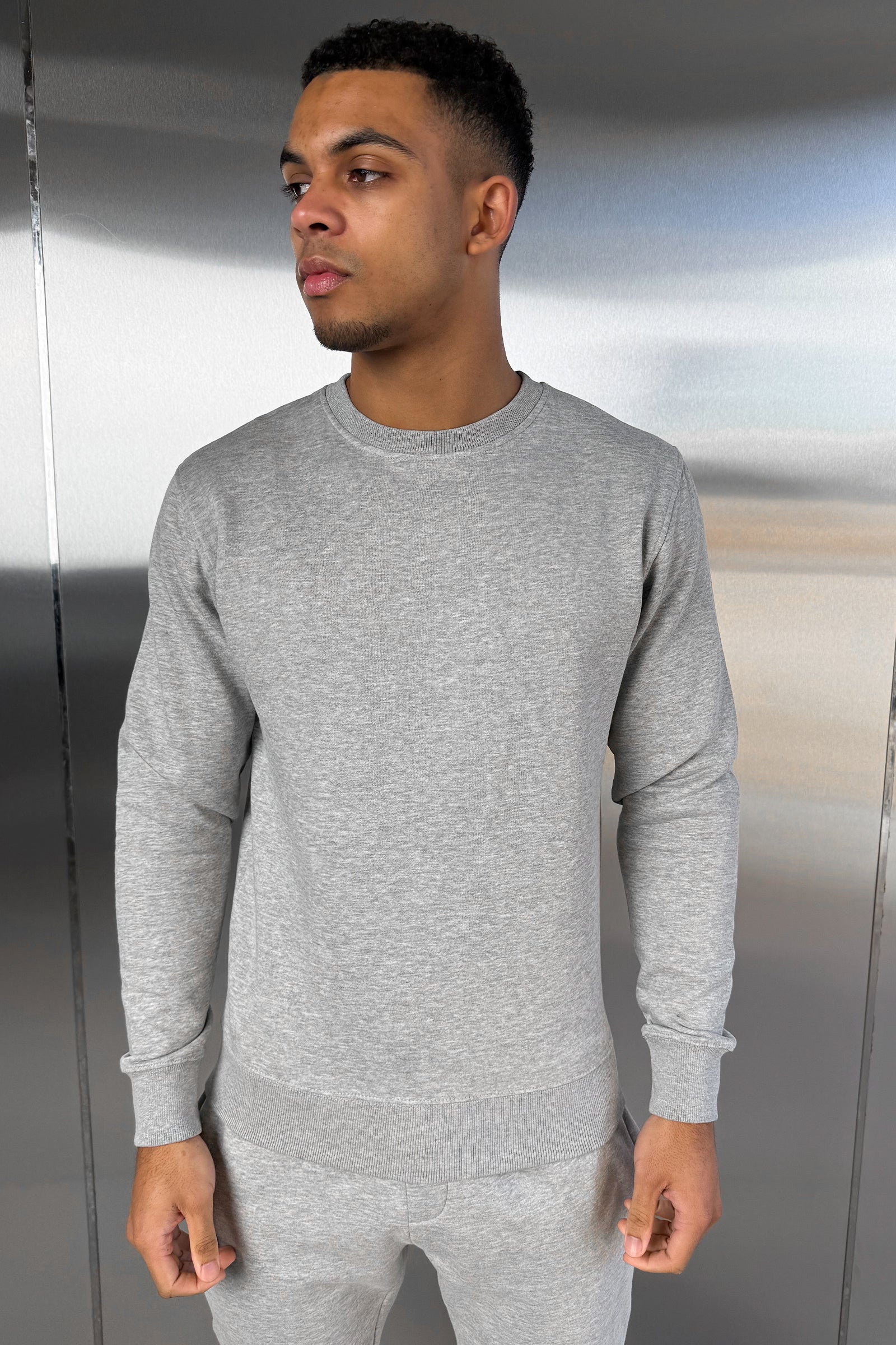 Slim Fit Crew Neck Sweatshirt - Grey Marl - Image 10