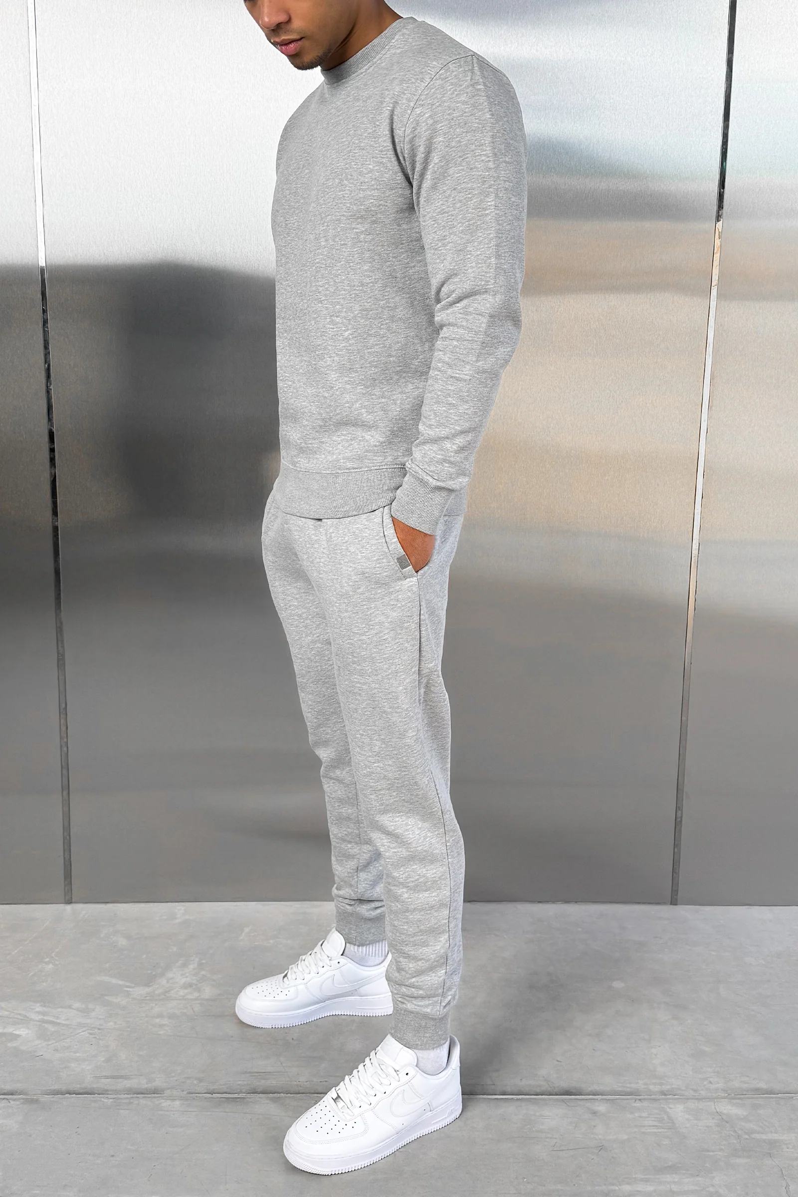 Slim Fit Crew Neck Sweatshirt - Grey Marl - Image 5