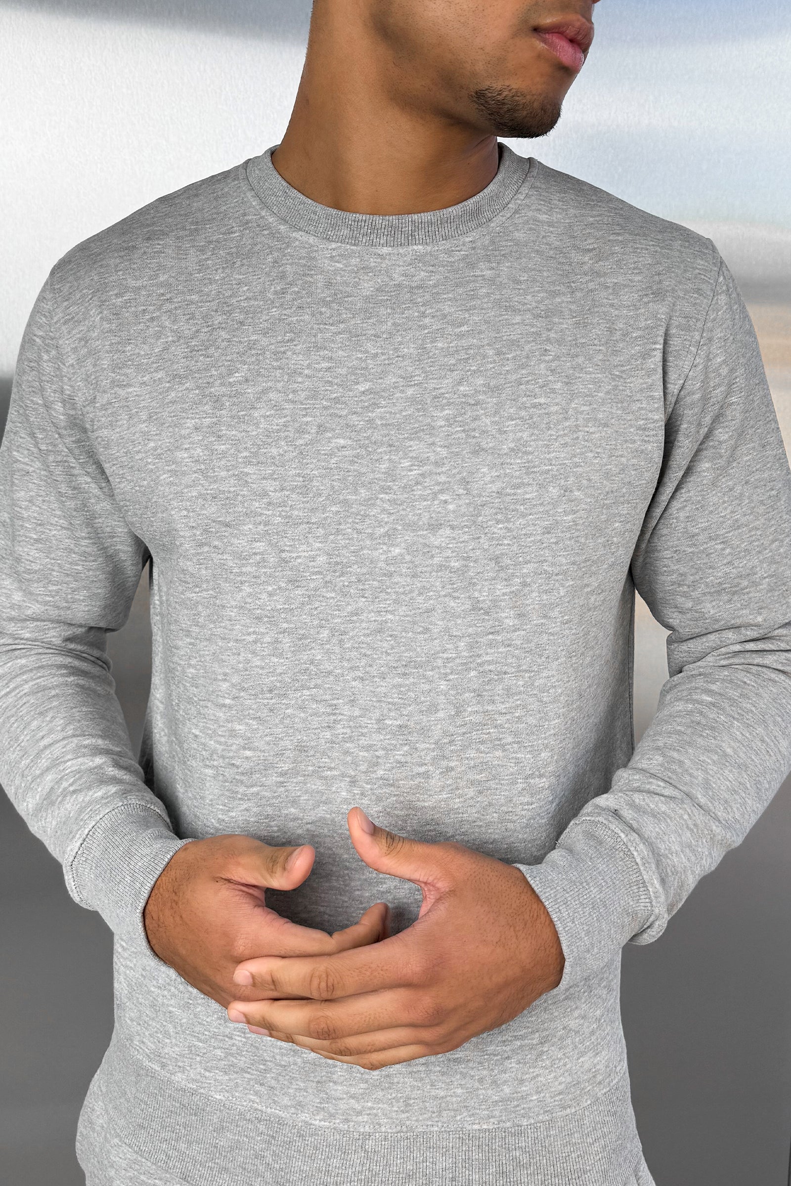 Slim Fit Crew Neck Sweatshirt - Grey Marl - Image 6
