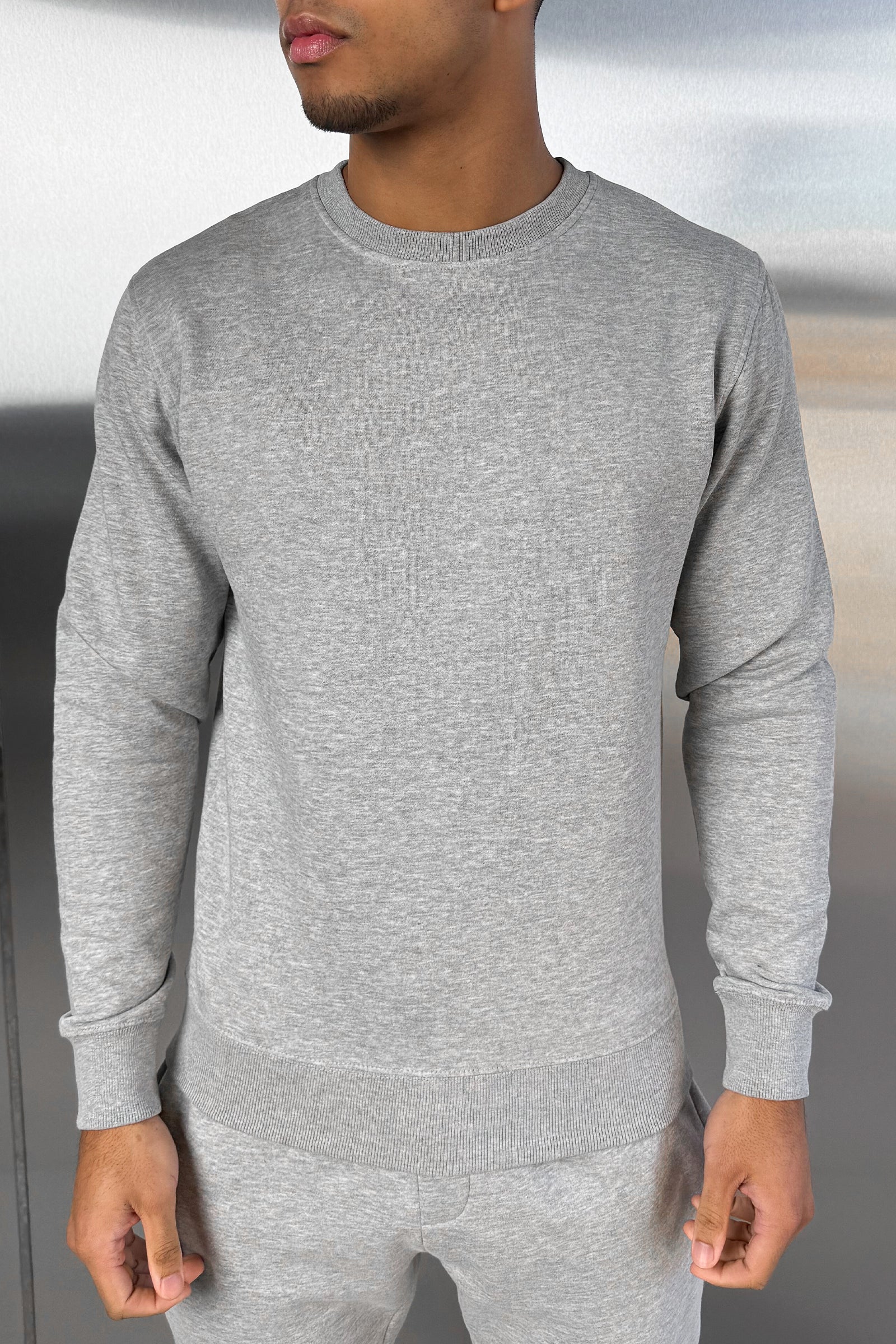 Slim Fit Crew Neck Sweatshirt - Grey Marl - Image 9