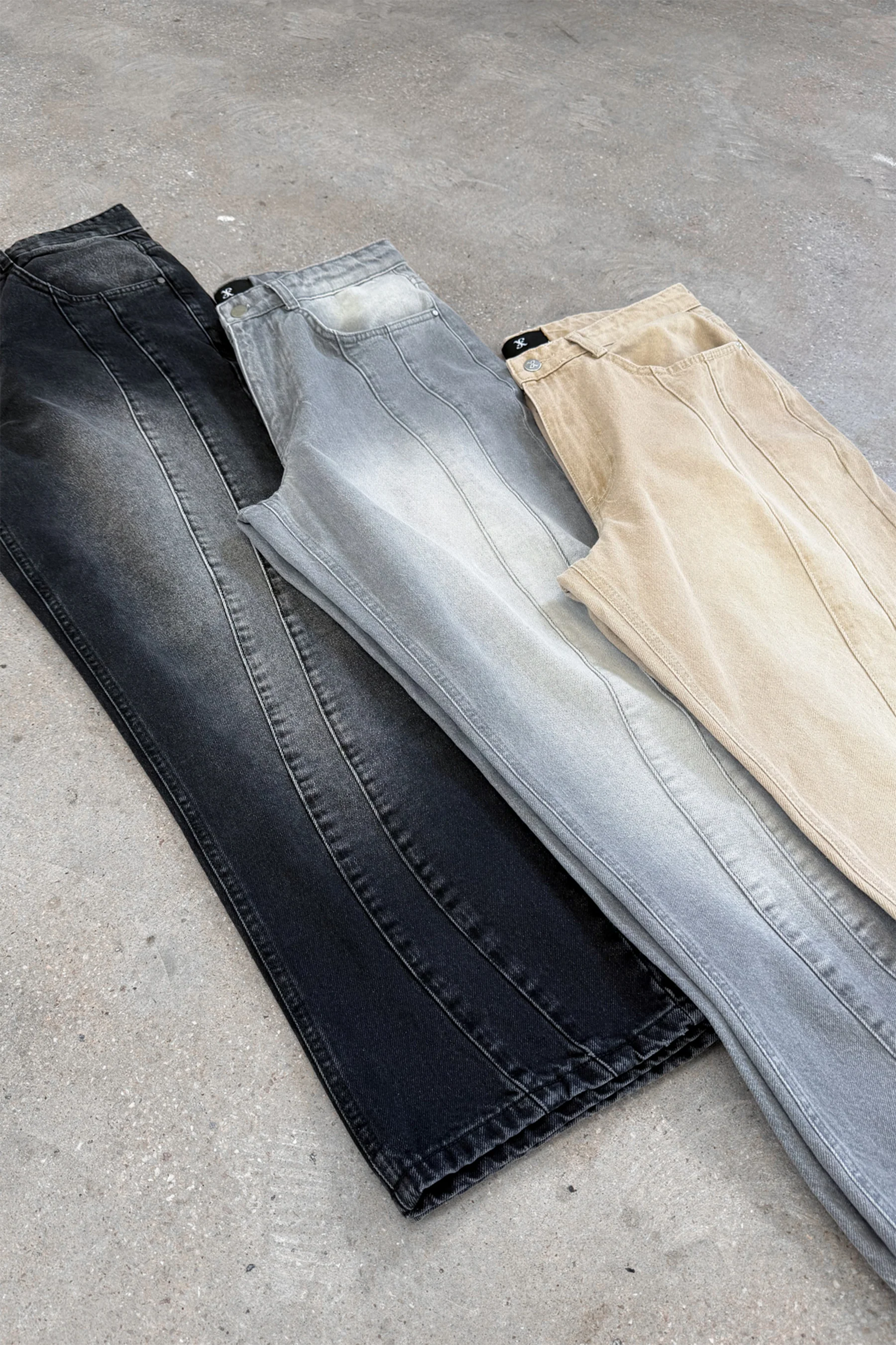 Curve Seam Washed Denim Jeans - Grey - Image 13