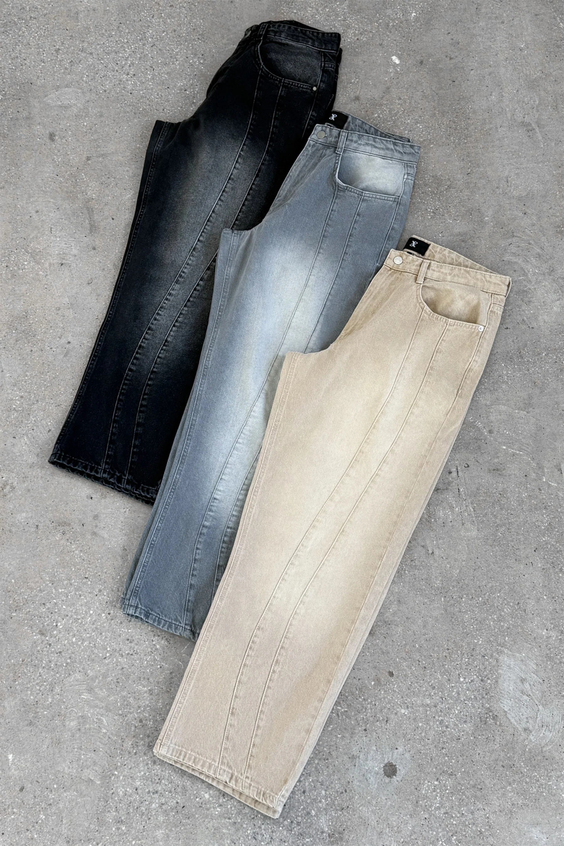 Curve Seam Washed Denim Jeans - Grey - Image 16