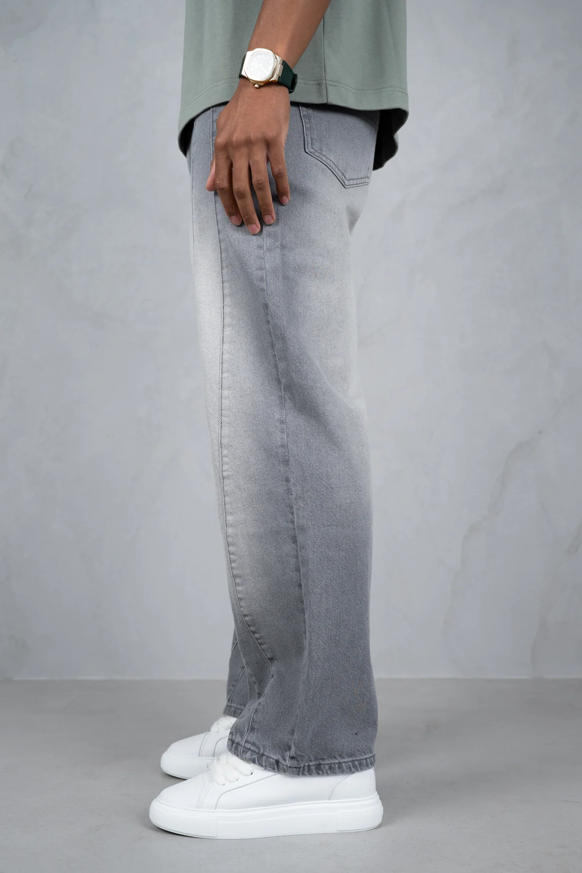 Curve Seam Washed Denim Jeans - Grey - Image 5