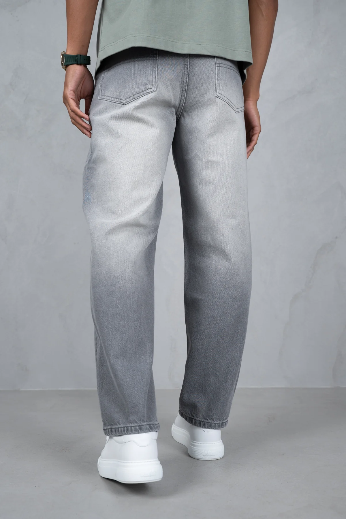 Curve Seam Washed Denim Jeans - Grey - Image 6