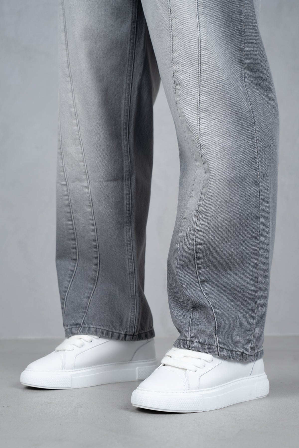 Curve Seam Washed Denim Jeans - Grey - Image 7