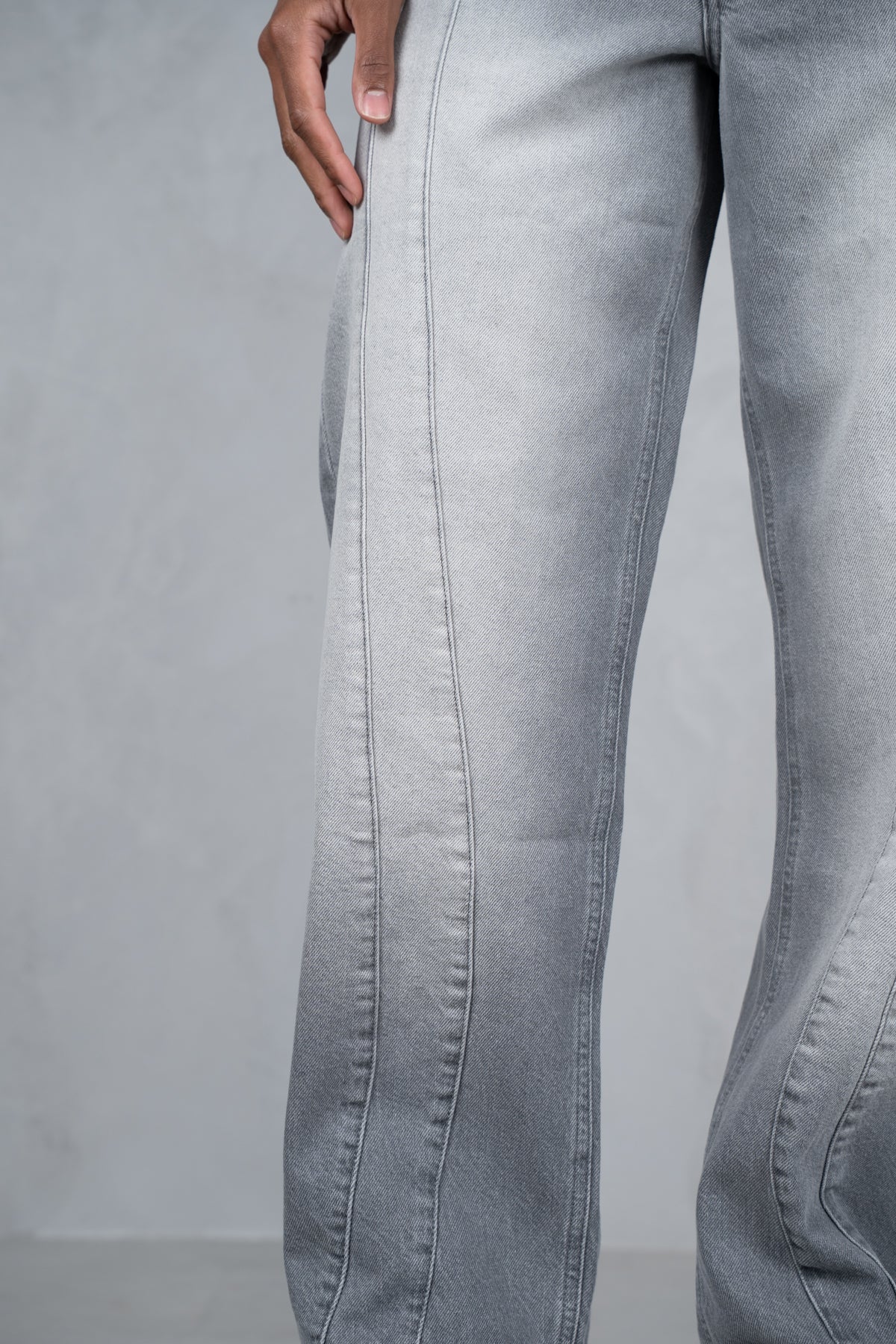 Curve Seam Washed Denim Jeans - Grey - Image 9
