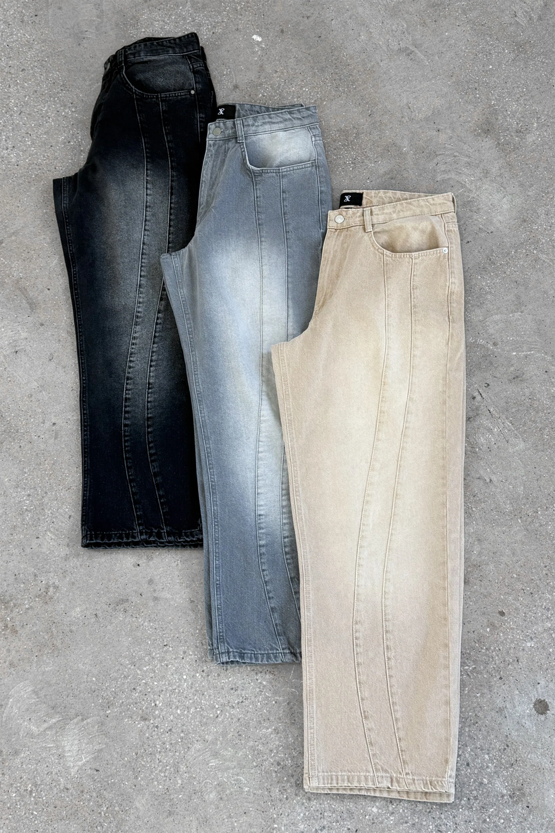 Curve Seam Washed Denim Jeans - Taupe - Image 14