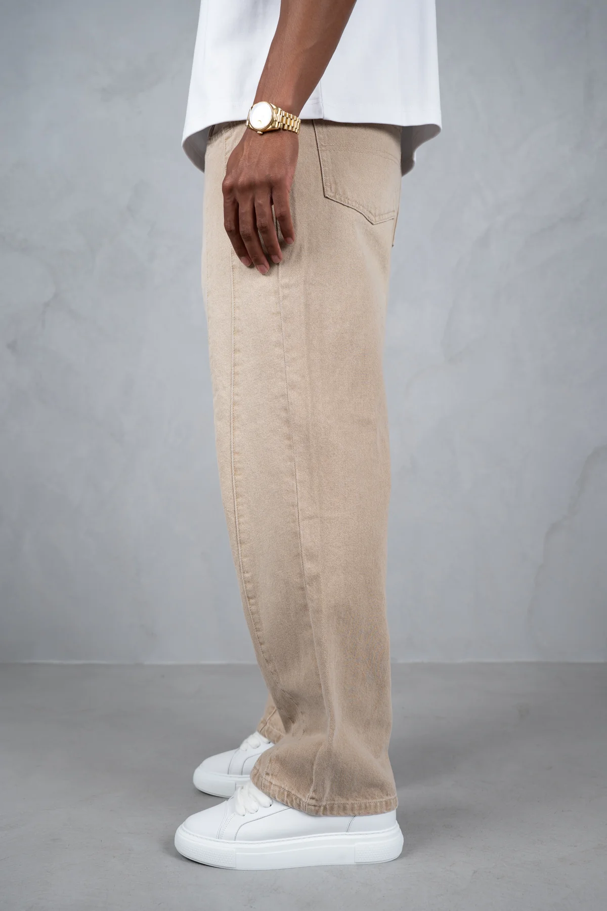Curve Seam Washed Denim Jeans - Taupe - Image 5