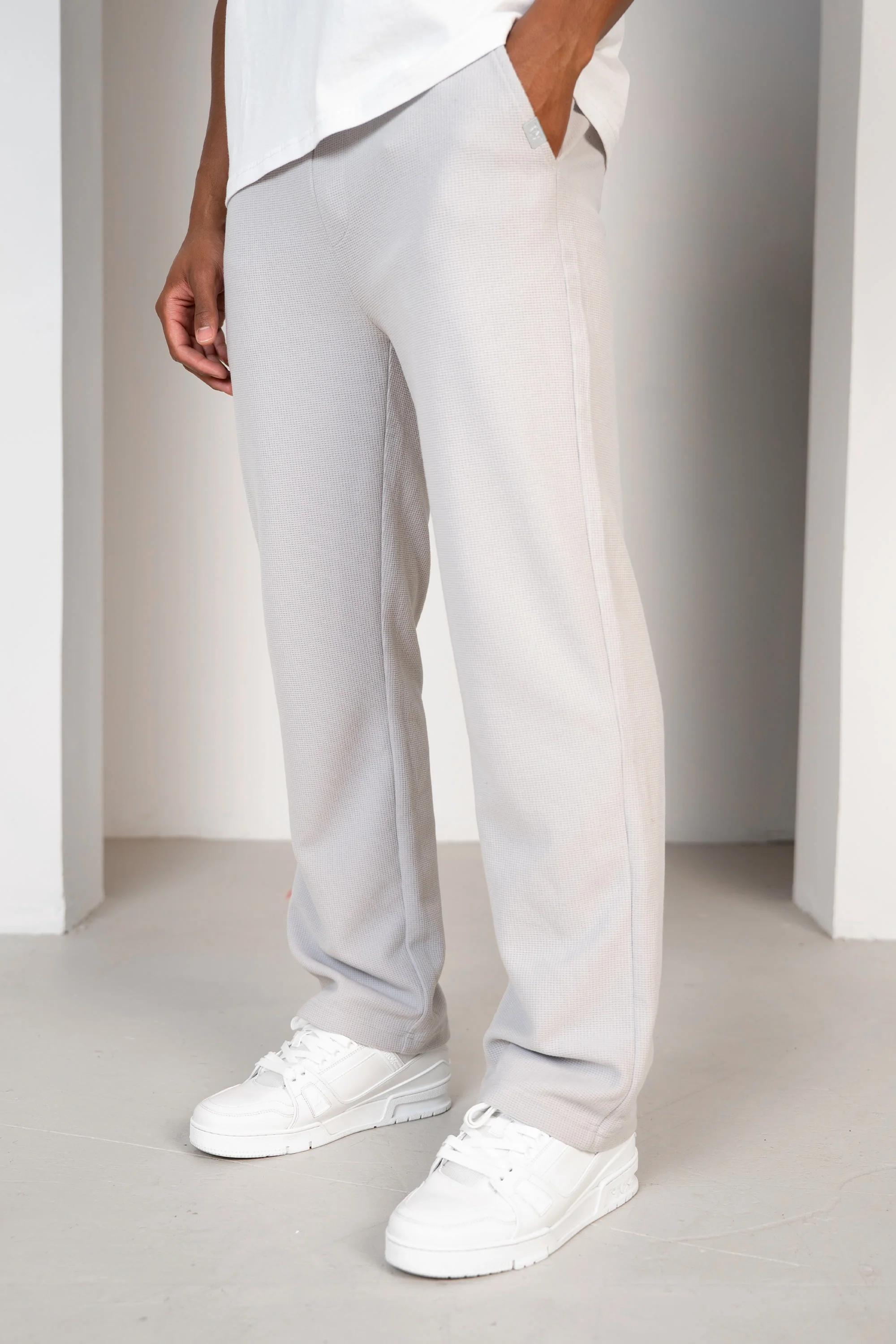 Waffle Straight Leg Joggers - Grey