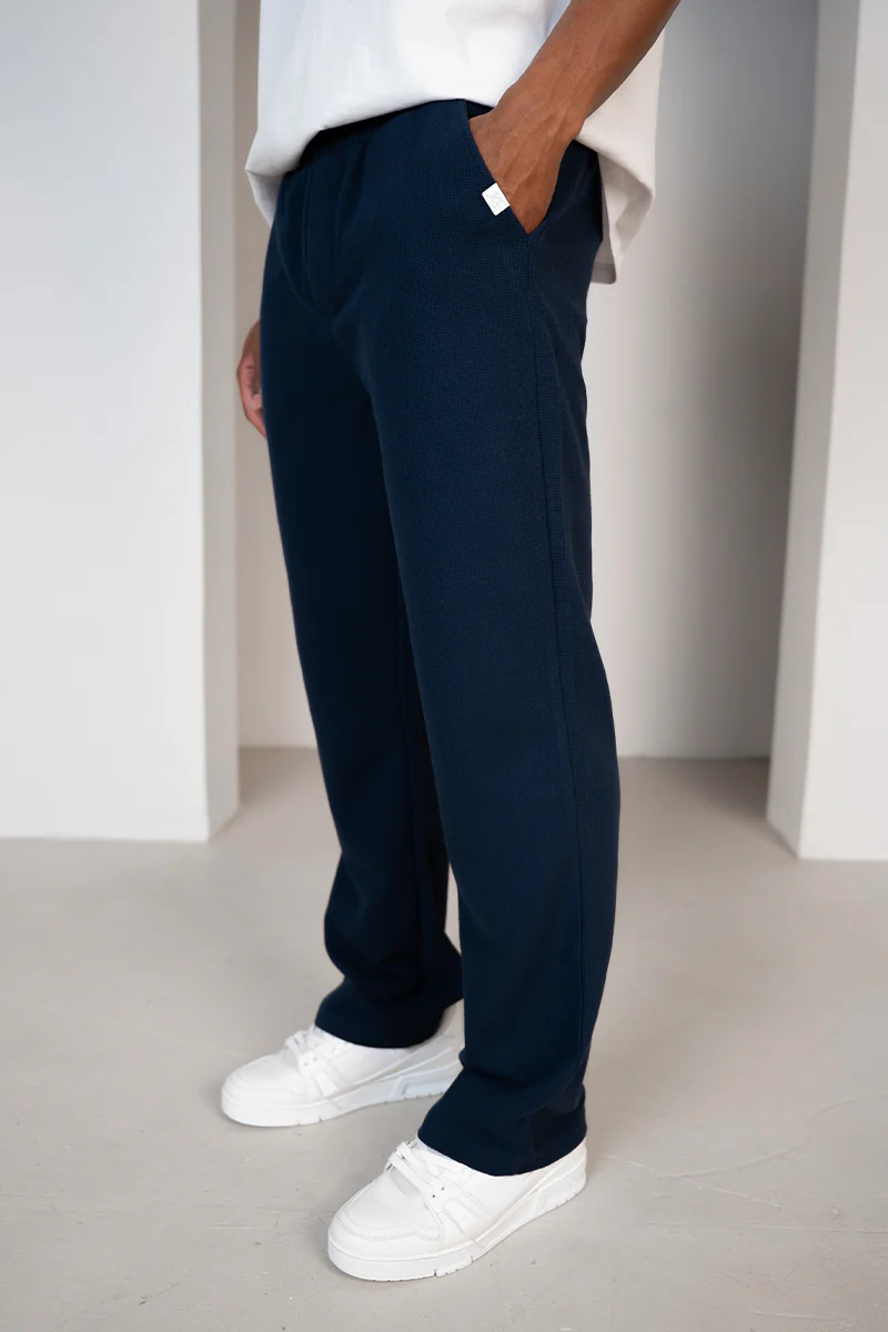 Waffle Straight Leg Joggers - Navy - Image 3