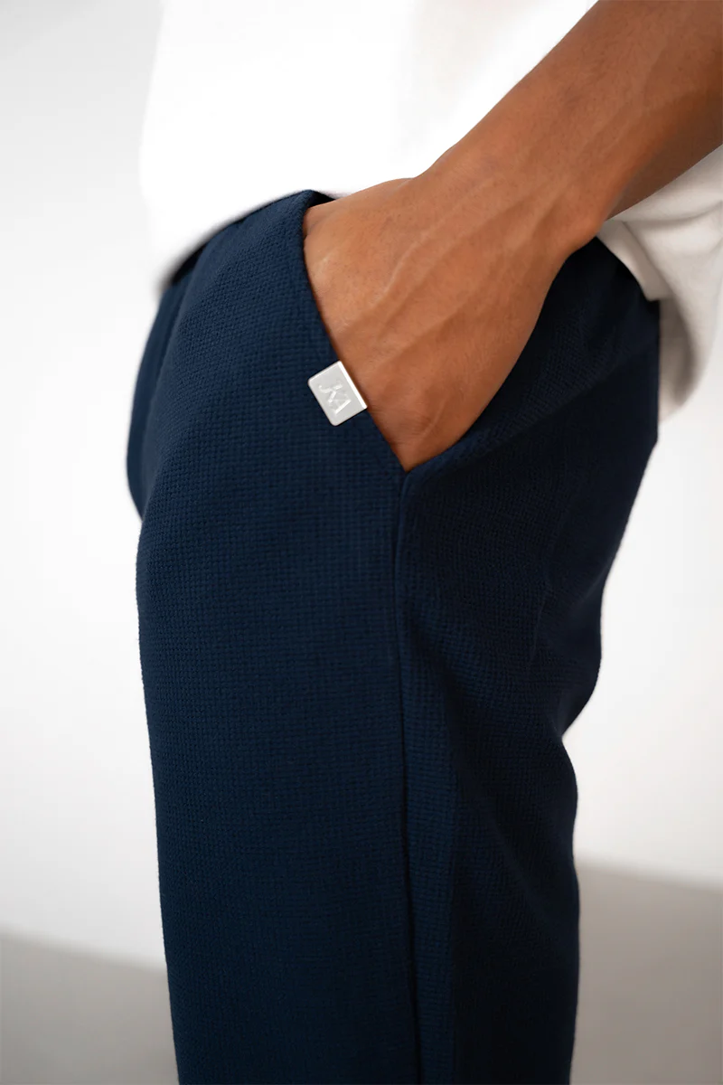 Waffle Straight Leg Joggers - Navy - Image 5