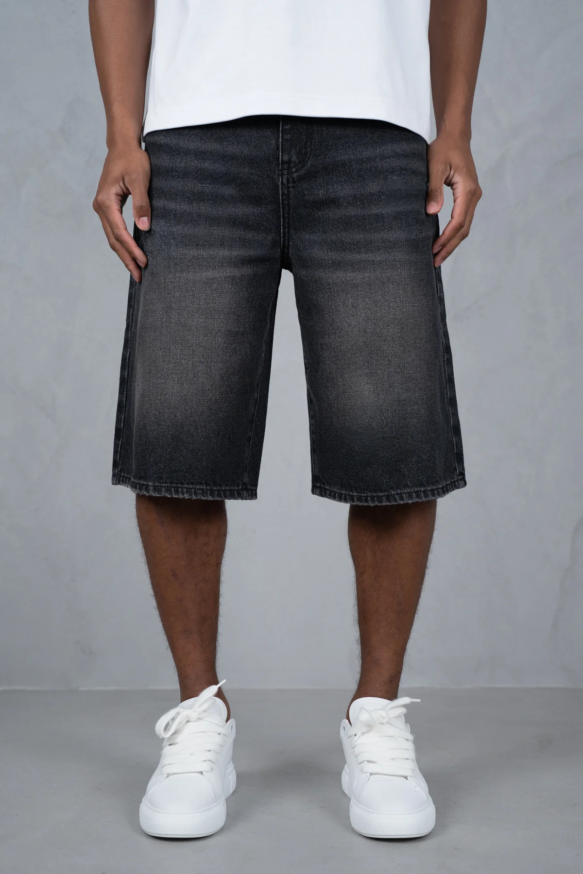 Washed Denim Jorts - Black - Image 3