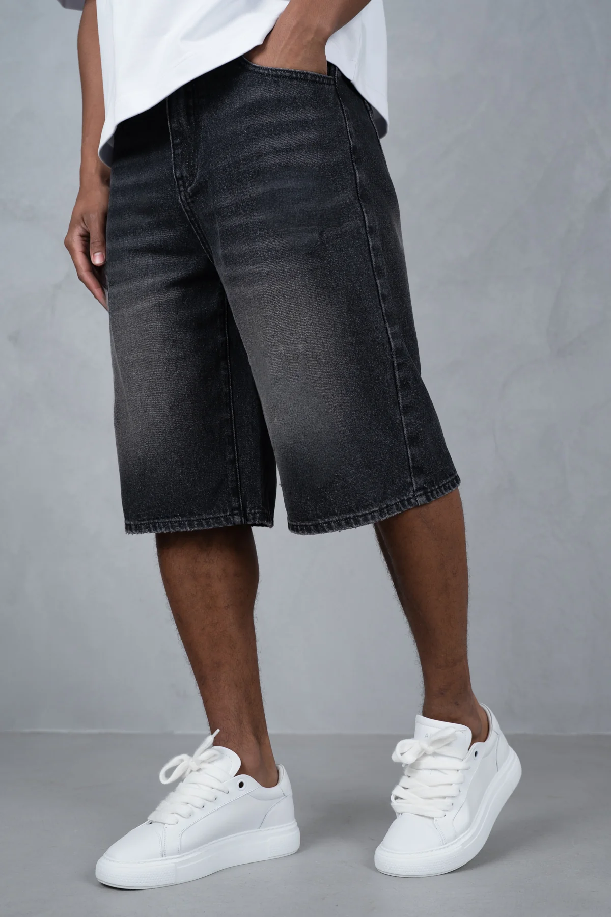 Washed Denim Jorts - Black - Image 4