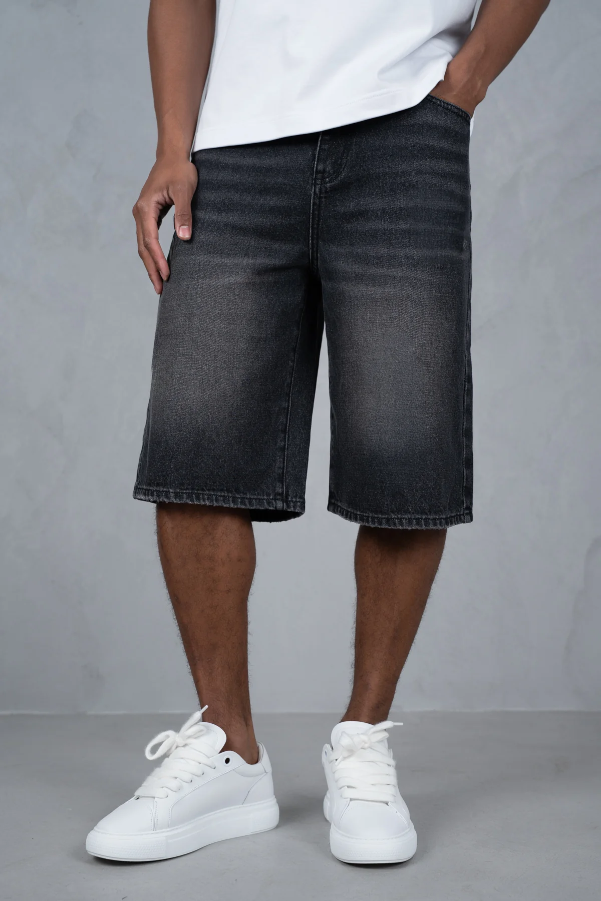Washed Denim Jorts - Black - Image 7